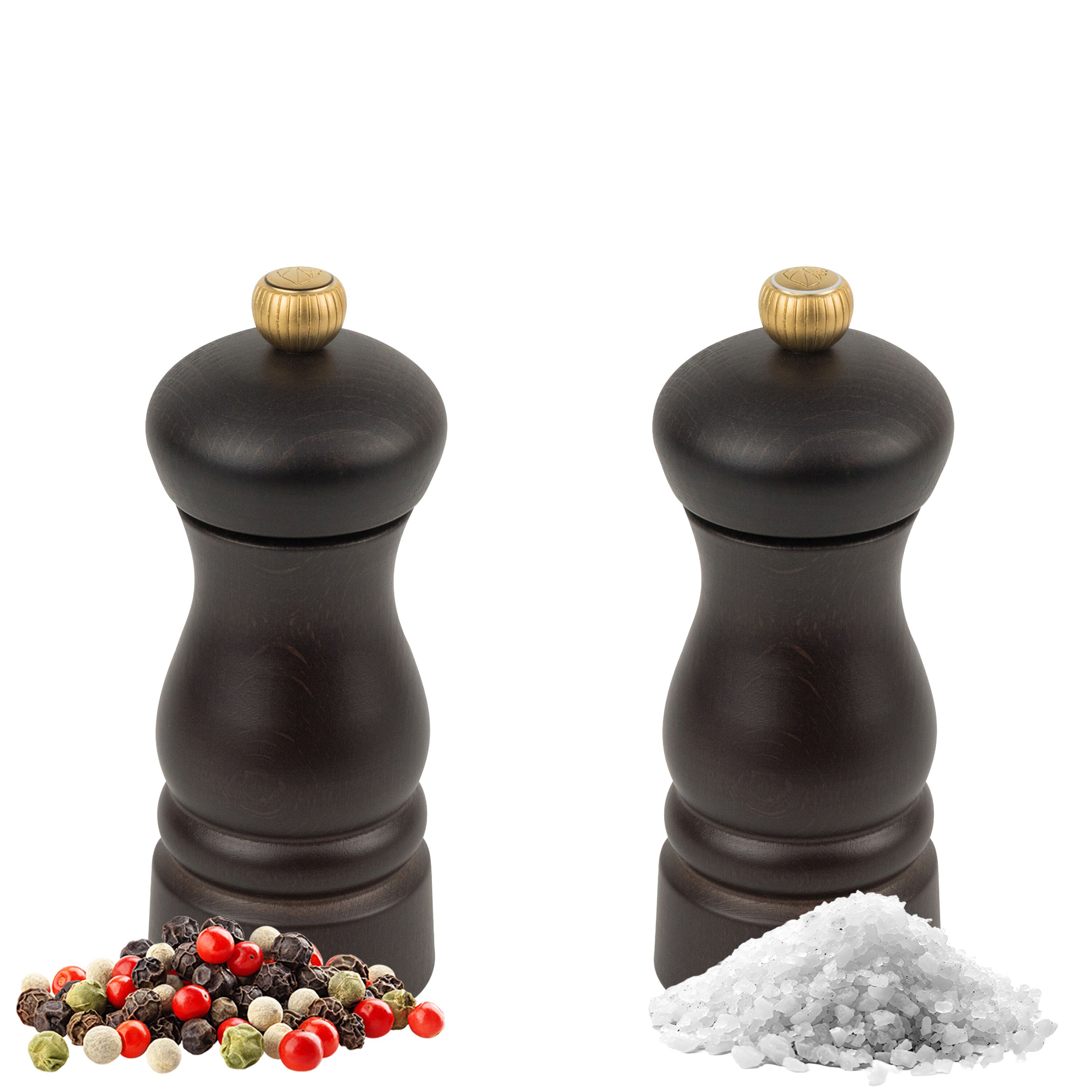 (6 pièces) PEUGEOT | CLERMONT - Moulin à sel & à poivre - Bois - Chocolat - Hauteur : 130 mm