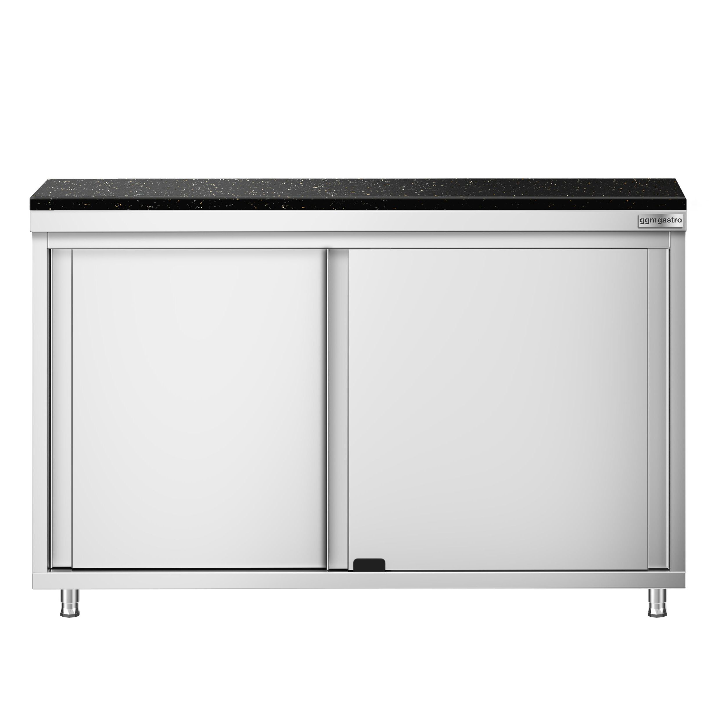 Edelstahl Arbeitsschrank PREMIUM - 1200x600mm - mit Schiebetür - inkl. Granitarbeitsplatte
