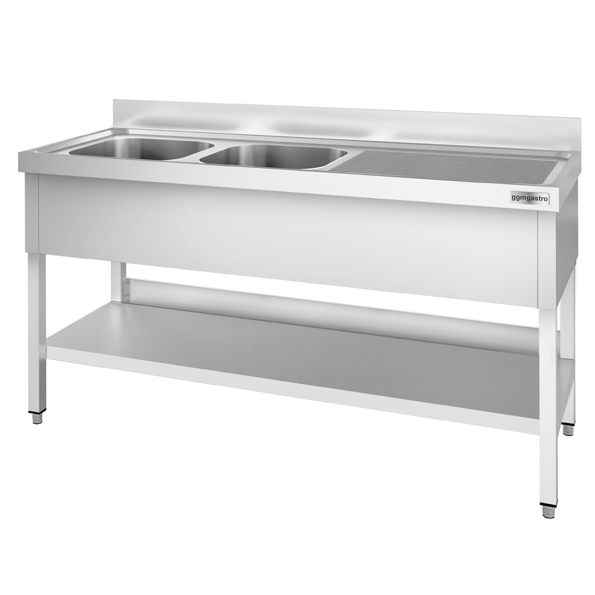 Plonge en inox PREMIUM - 2000x700mm - avec étagère basse - 2 bacs à gauche