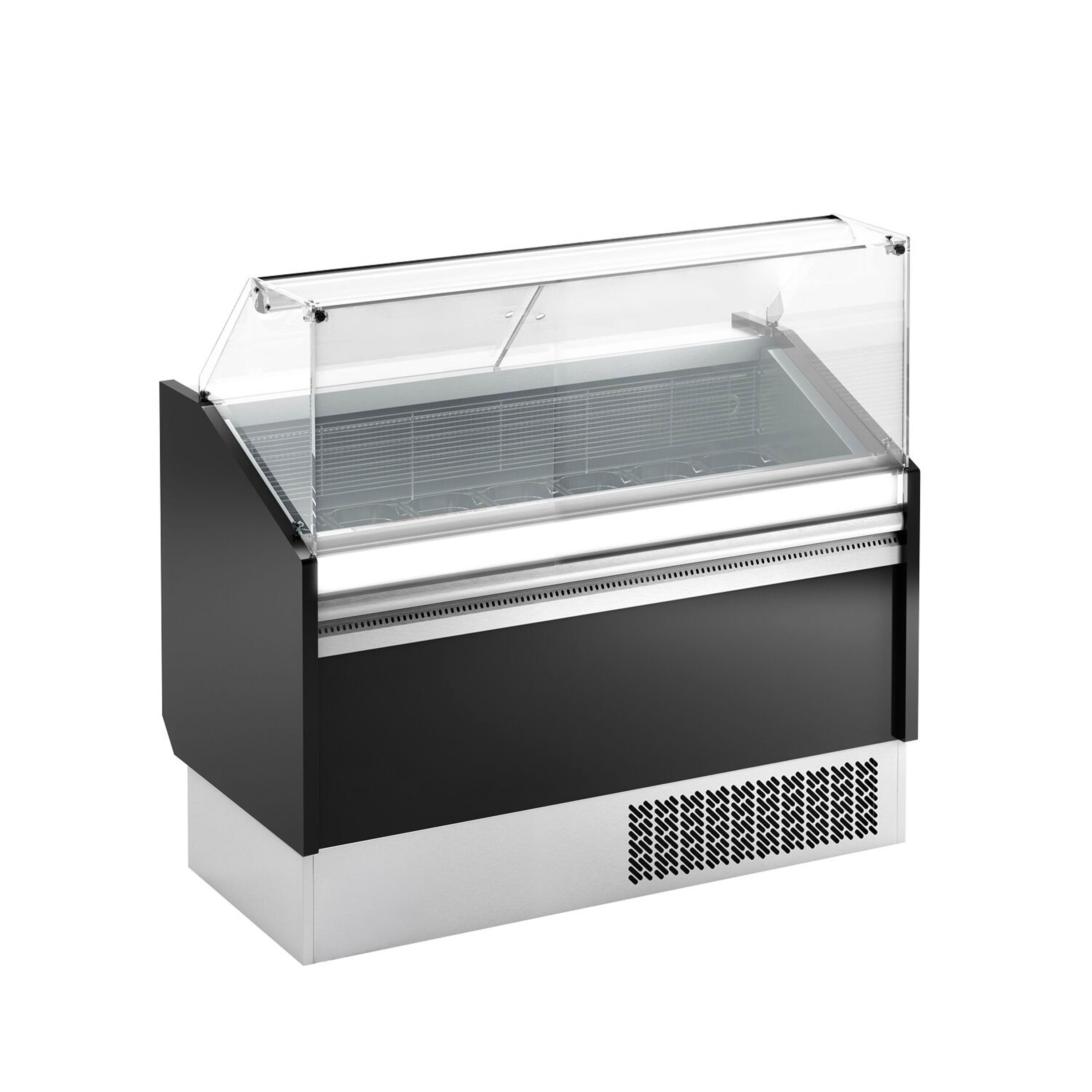 Vitrine à glace LEVI – 1310 mm – refroidissement statique – pour 7+7 bacs à glace de 5 litres – Noir