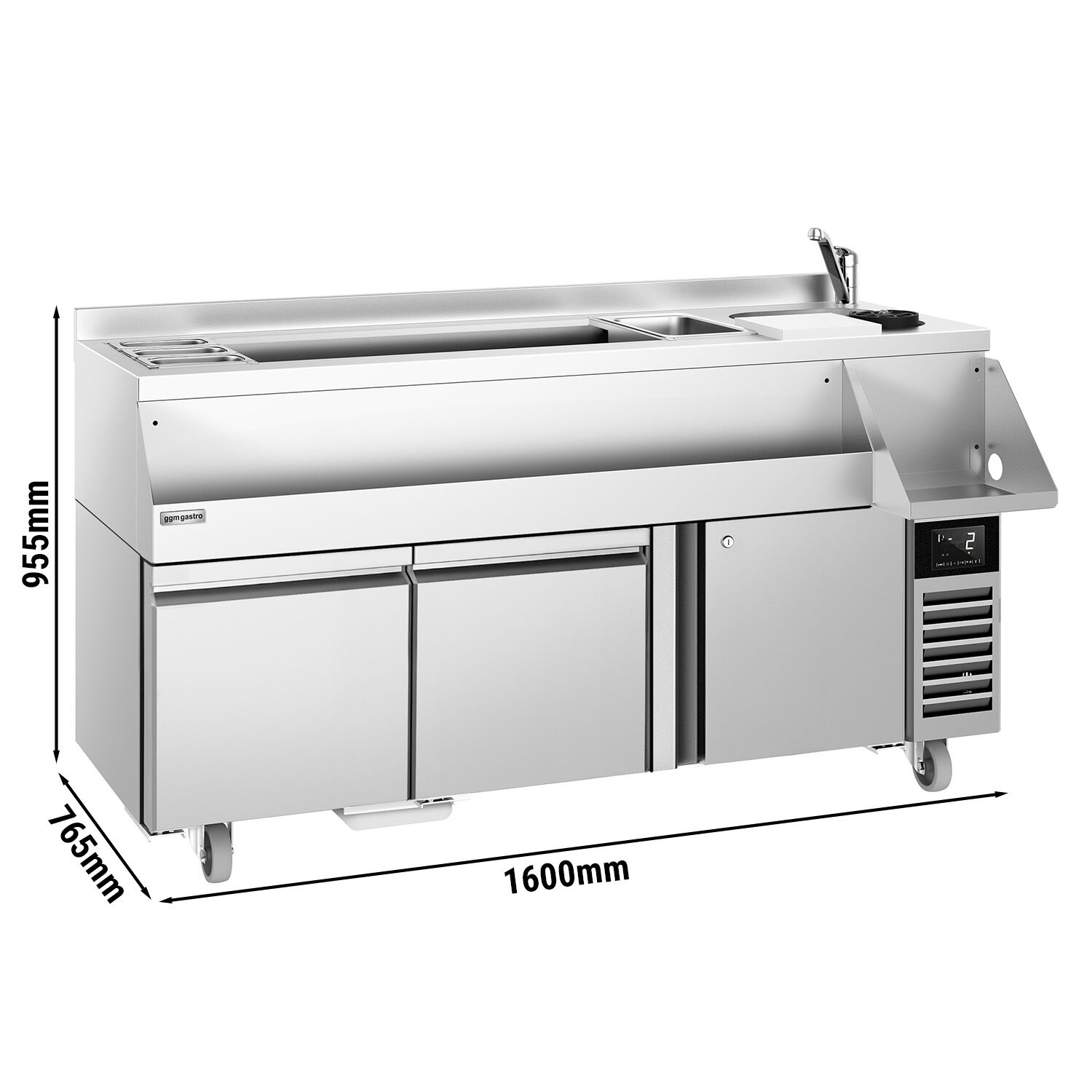 Barowy stół chłodniczy - 1600mm - 235L - 1 drzwi, 2 szuflada[y] - 230V