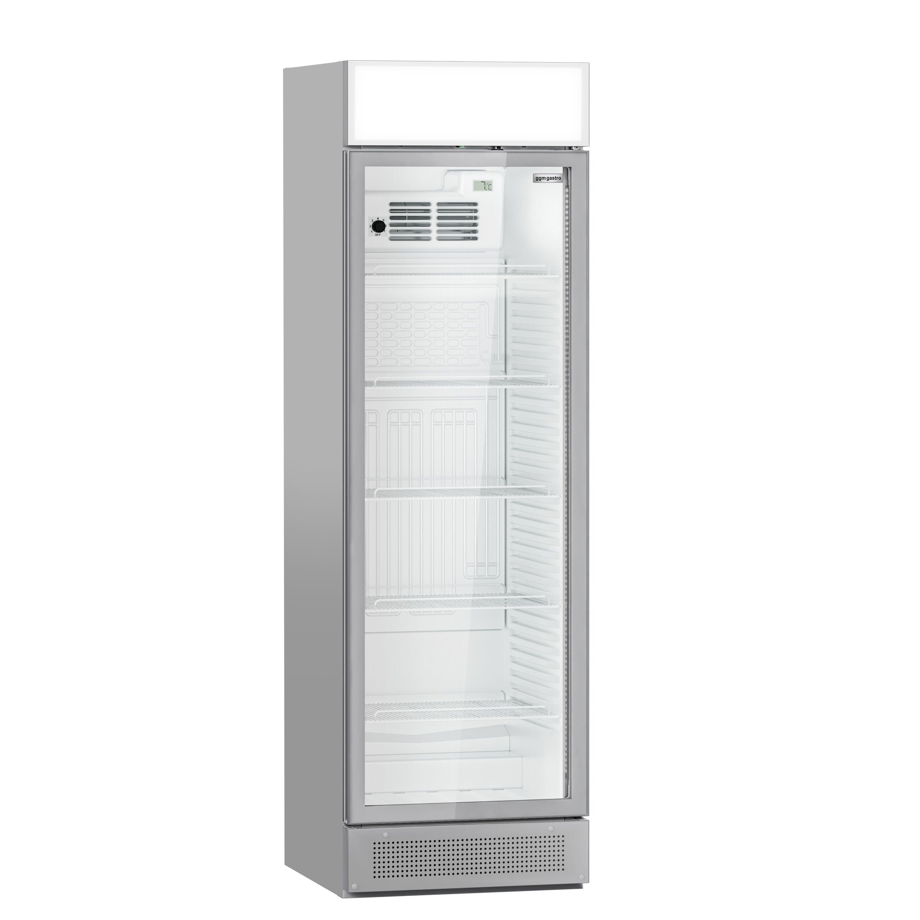 Vitrine réfrigérée à boissons - 595mm - 358 L - porte vitrée sans cadre - 1 porte vitrée - avec caisson lumineux - éclairage LED - affichage digital de la température - Gris - +1 à +10 °C
