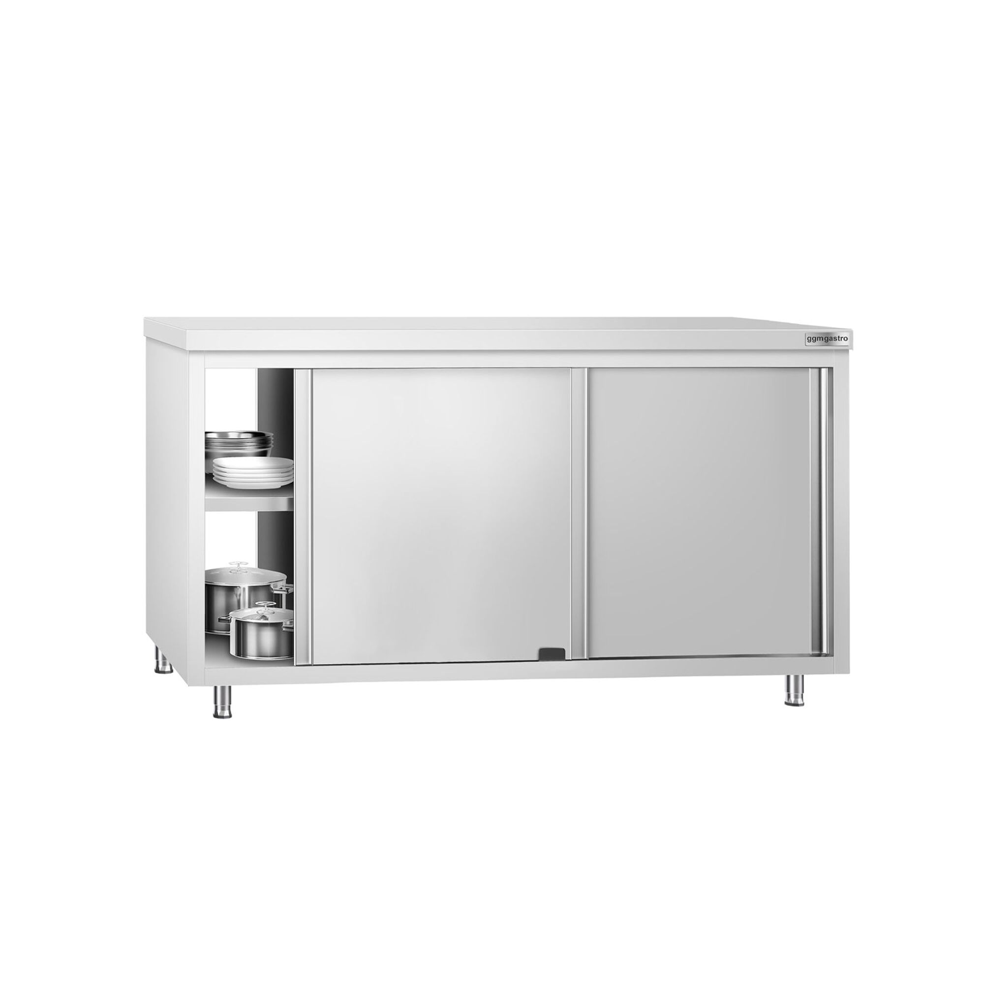 Table armoire en acier inoxydable PREMIUM - 1600x600mm - avec portes coulissantes et passe-plats