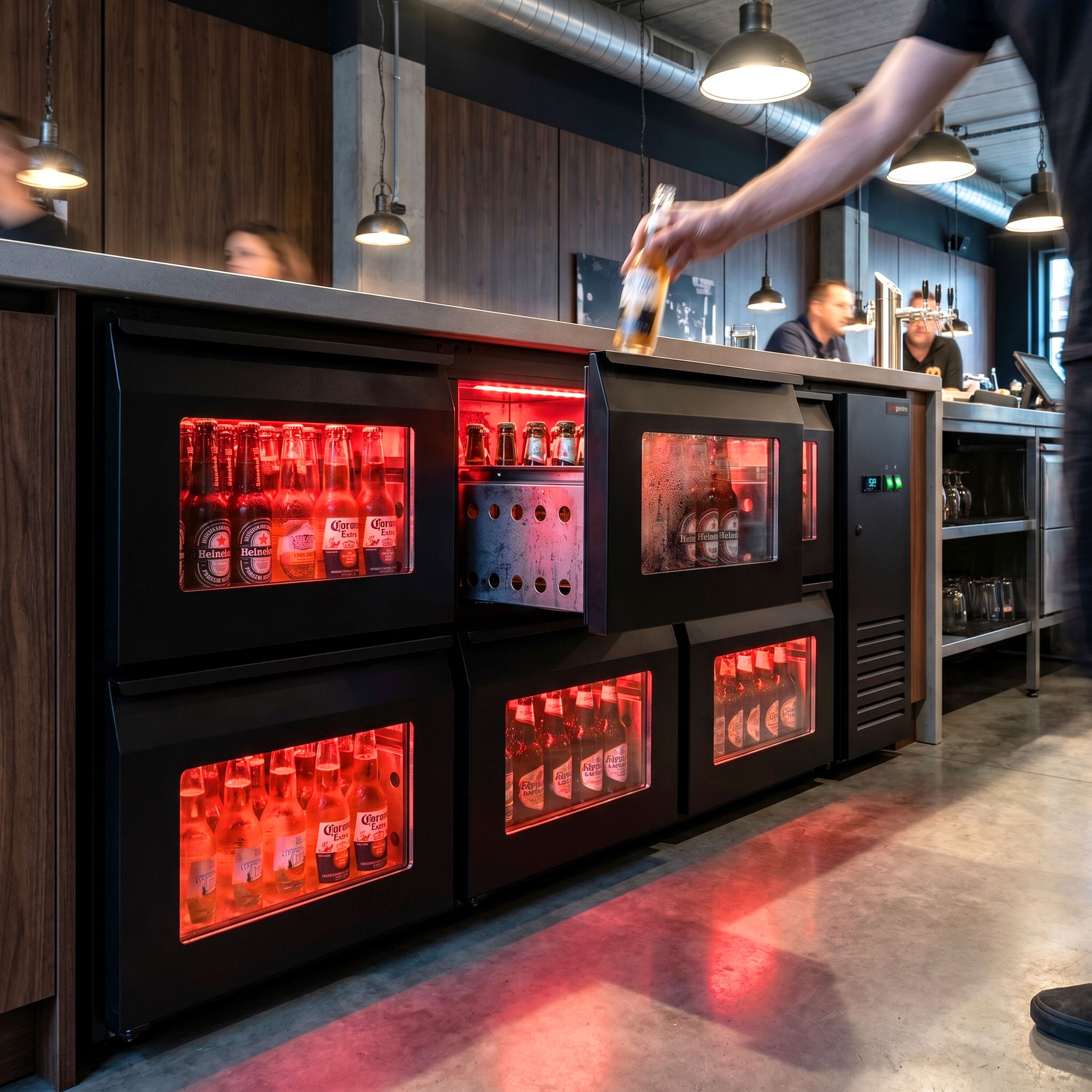 Commercial Back Bar Cooler ECO – 2000 mm – with 6 Glass Drawers – with RGB LED Lighting
