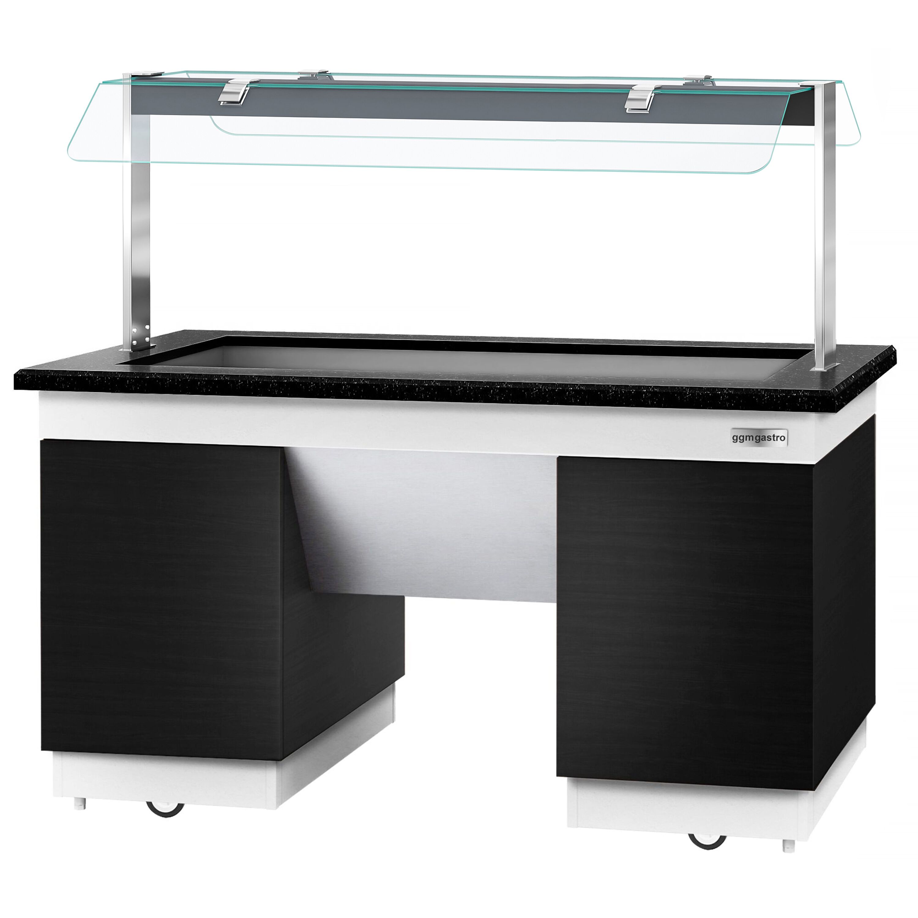 Buffet chaud DUBLIN - 1600mm - avec bain-marie - sur roulettes - pour 4x GN 1/1 - Noir