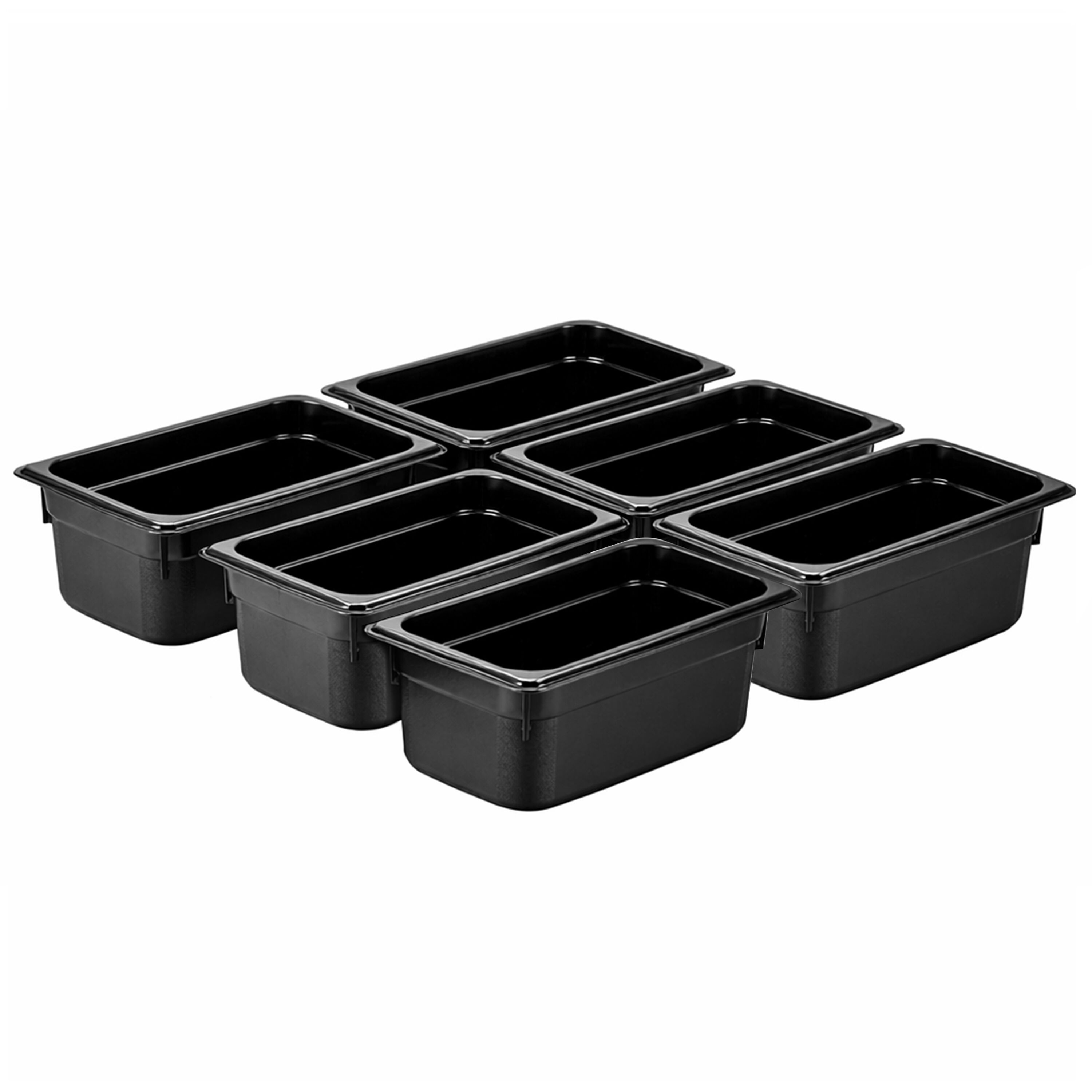 (6 Stück) Polycarbonat-Behälter GN 1/4 - Schwarz - Höhe: 100mm