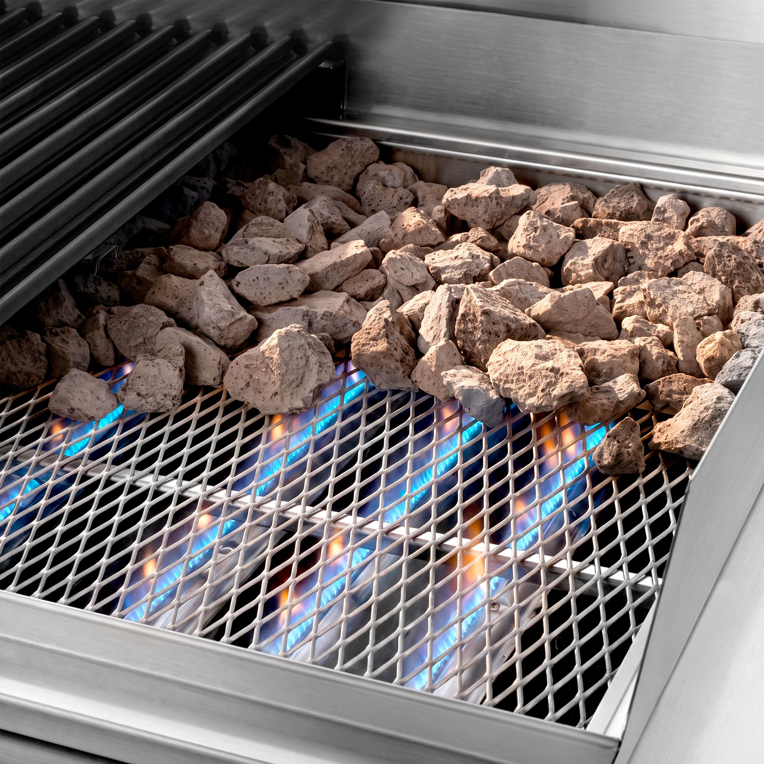 Commercial Gas Lava Rock Chargrill Mario 700 - 800mm - Countertop - Tilting Grill Grid - Black-front Fascia - 700mm Deep