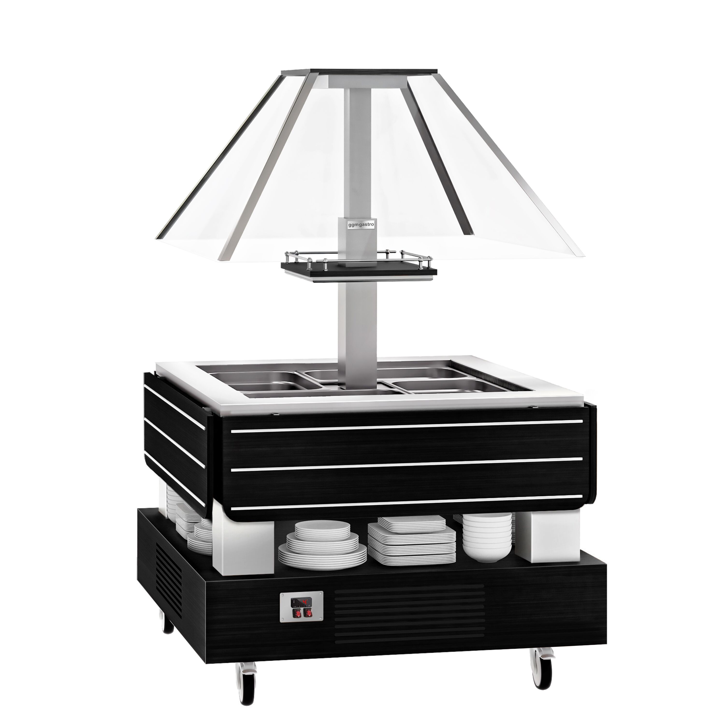 Bar à salades / buffet froid DUBLIN - 1700 mm - avec vitrine en verre inclinée - pour 4x GN 1/1 - Noir