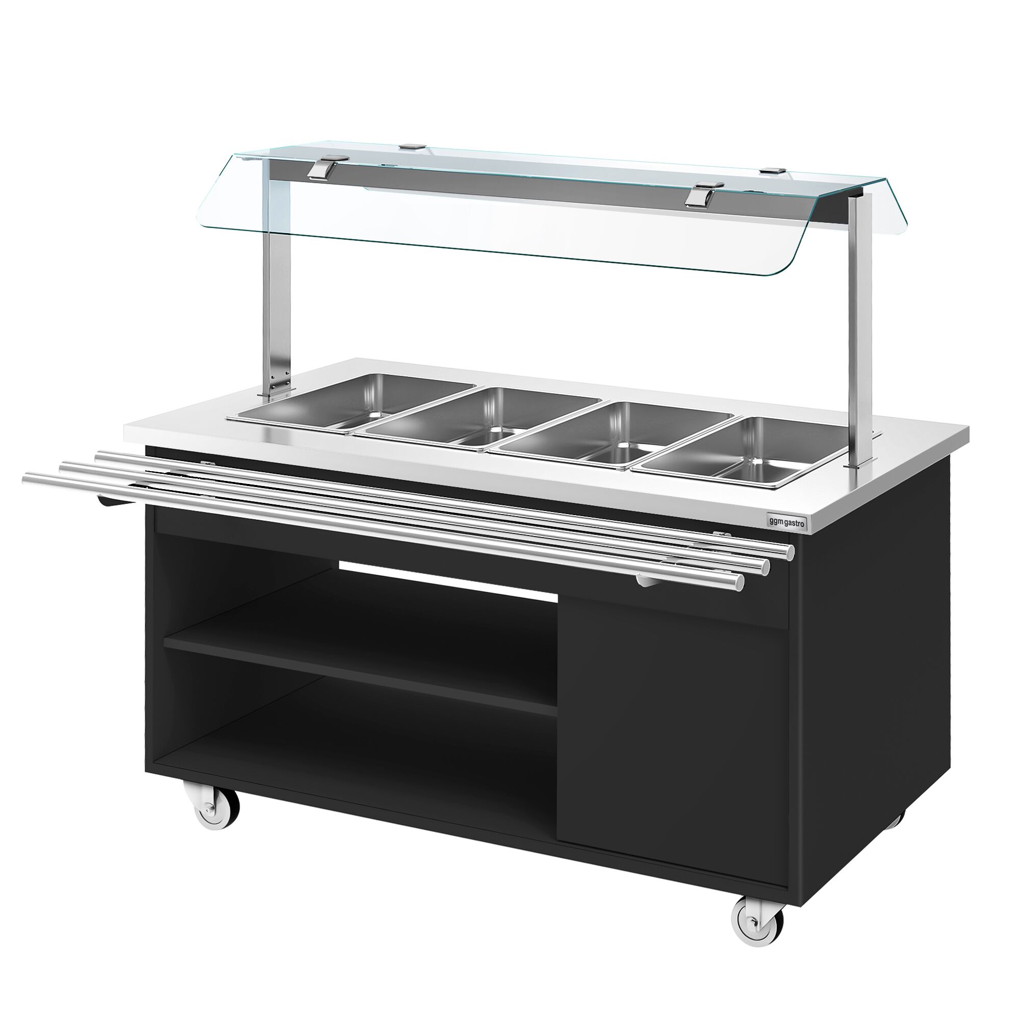 Buffet self-service chaud DANZIG - 1600mm - 4 bacs GN 1/1 - avec Glissière pour plateaux - Noir