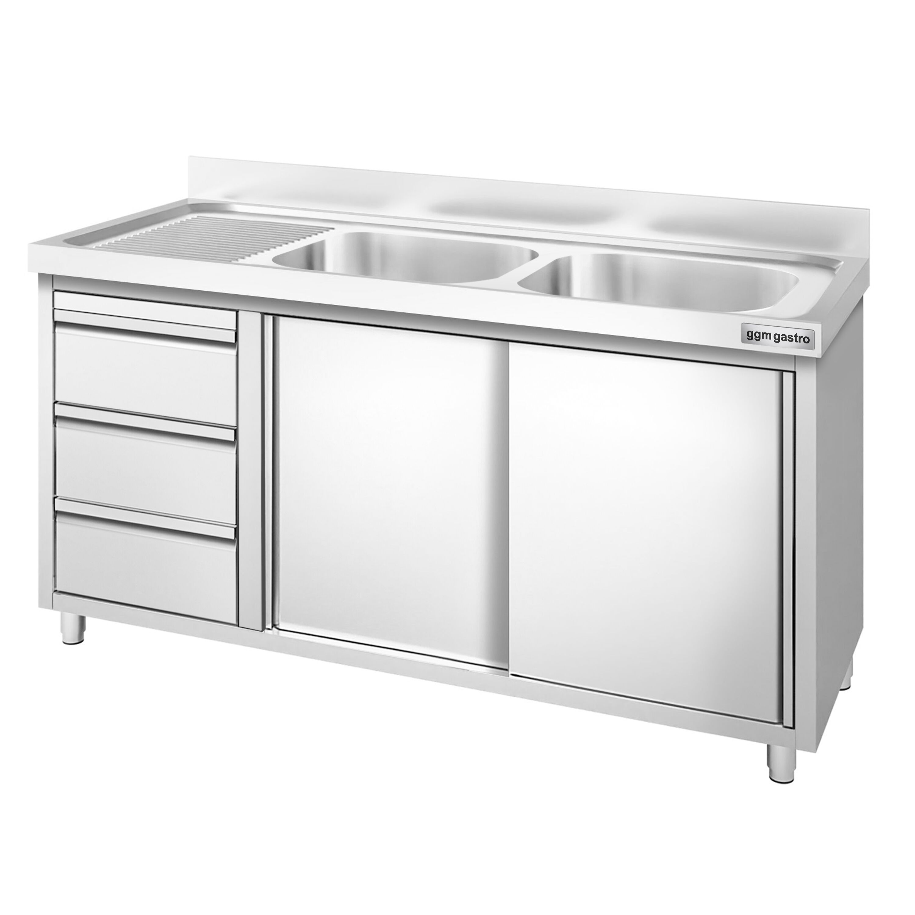 Meuble plonge PREMIUM - 1400x600mm - 2 bacs - 3 tiroirs