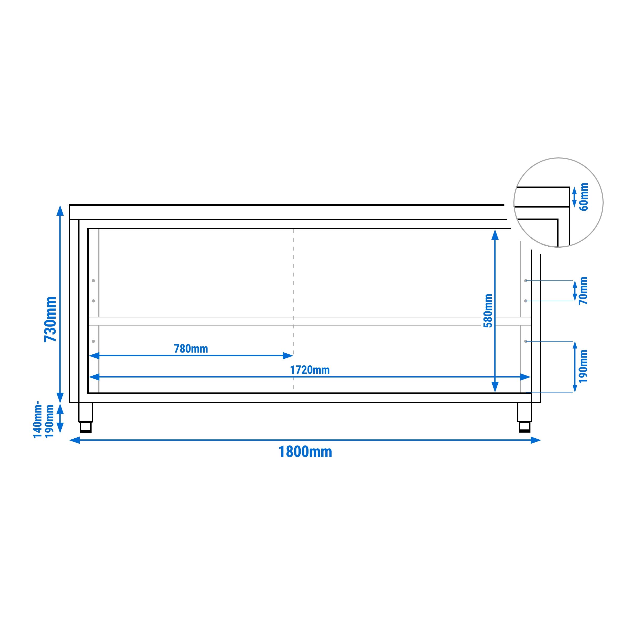 Table armoire en acier inoxydable PREMIUM - 1800x800mm - avec portes coulissantes