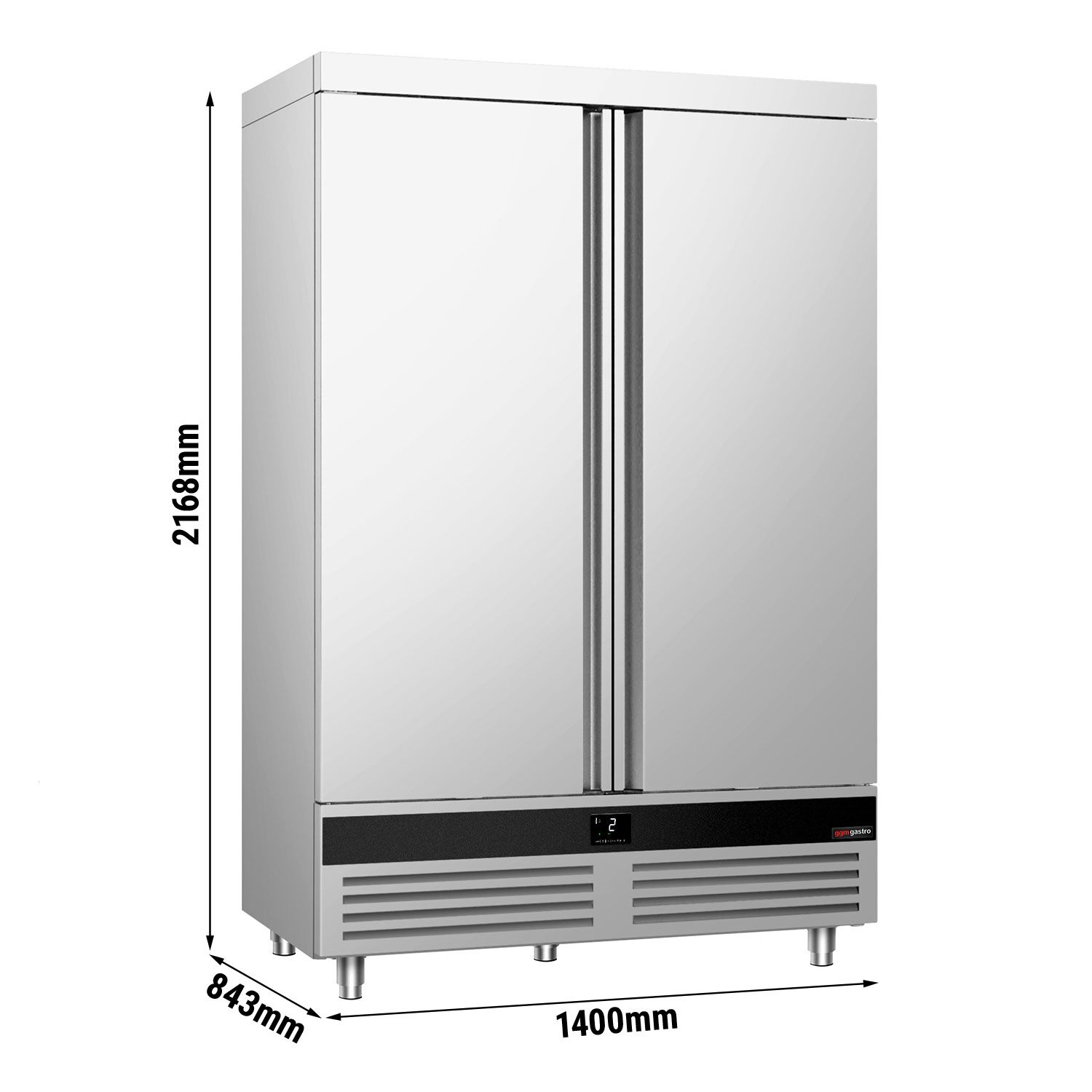 Upright Fridge Stainless steel PREMIUM - GN 2/1 - 1400L - with 2 doors