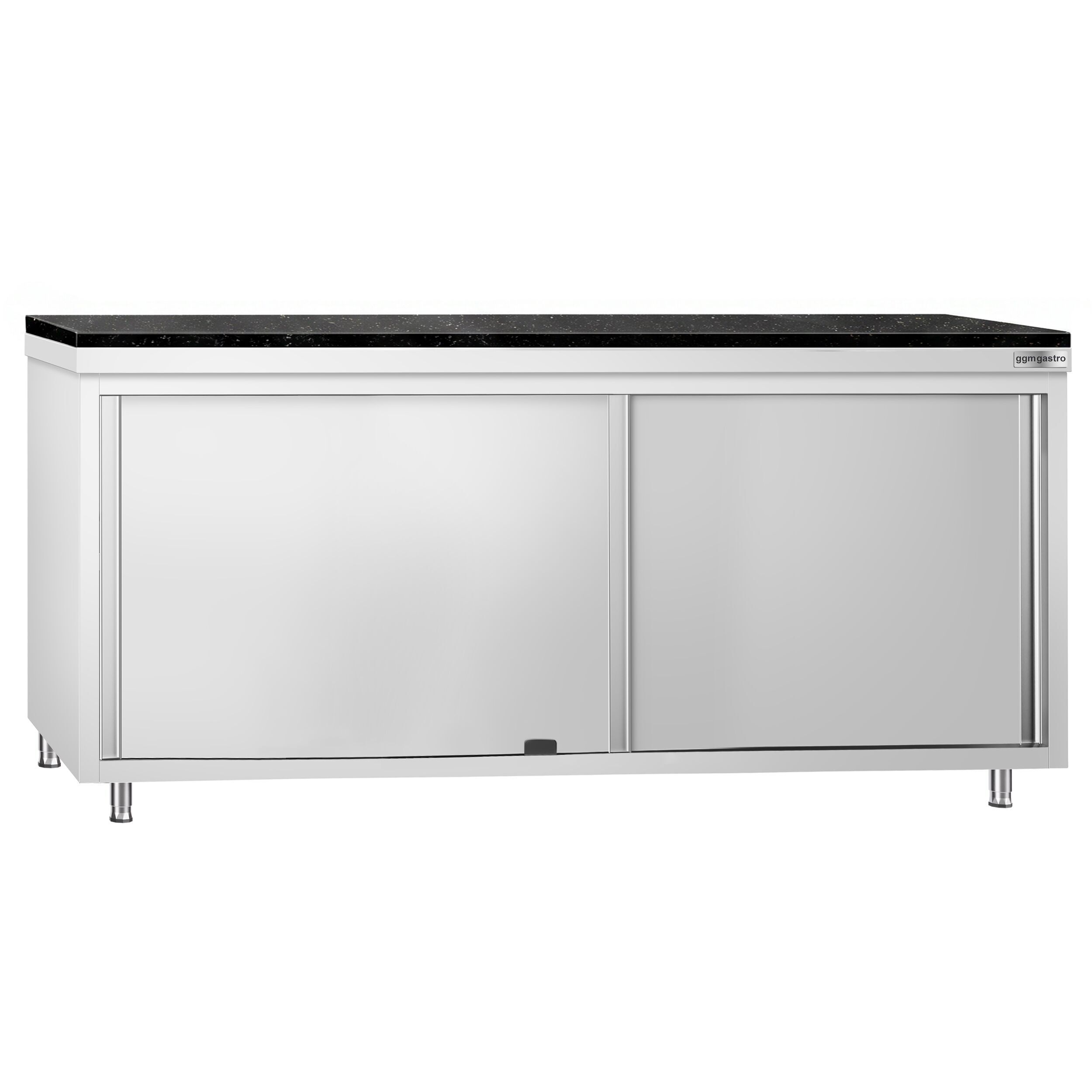 Roestvrijstalen werkkast PREMIUM - 2000 x 600 mm - met doorgeefluik - incl. granieten werkblad