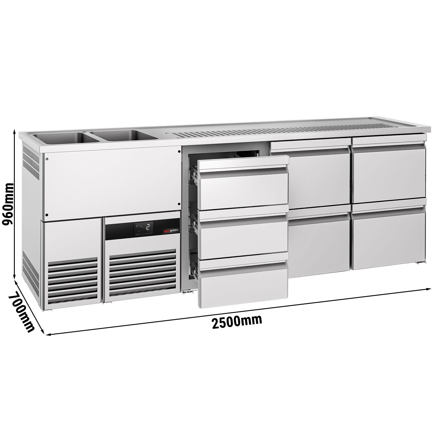 Comptoir de bar réfrigéré PREMIUM - 2500x700mm - 7 tiroirs