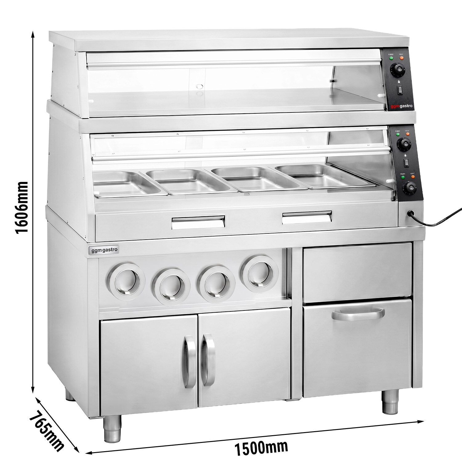 Commercial Heated Display Cabinet – 1500 mm – for 4 × GN 1/1 – Individually Adjustable – 3.5 kW