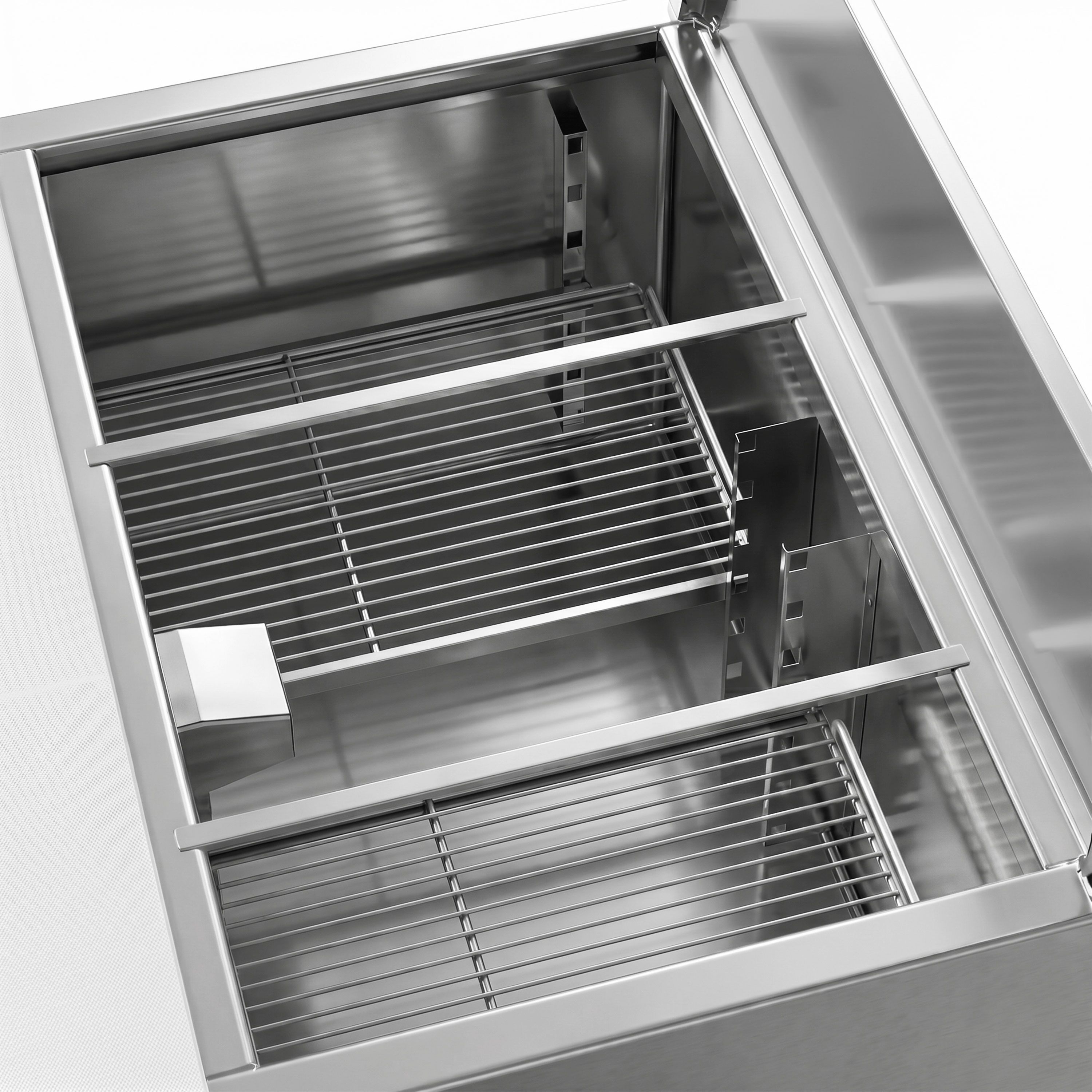 Saladette réfrigérée PREMIUM - 903mm - 240L - 2 portes vitrées - avec découpe pour 2x GN 1/1 & 3x GN 1/6 & Couvercle inox - plan de travail en granit noir