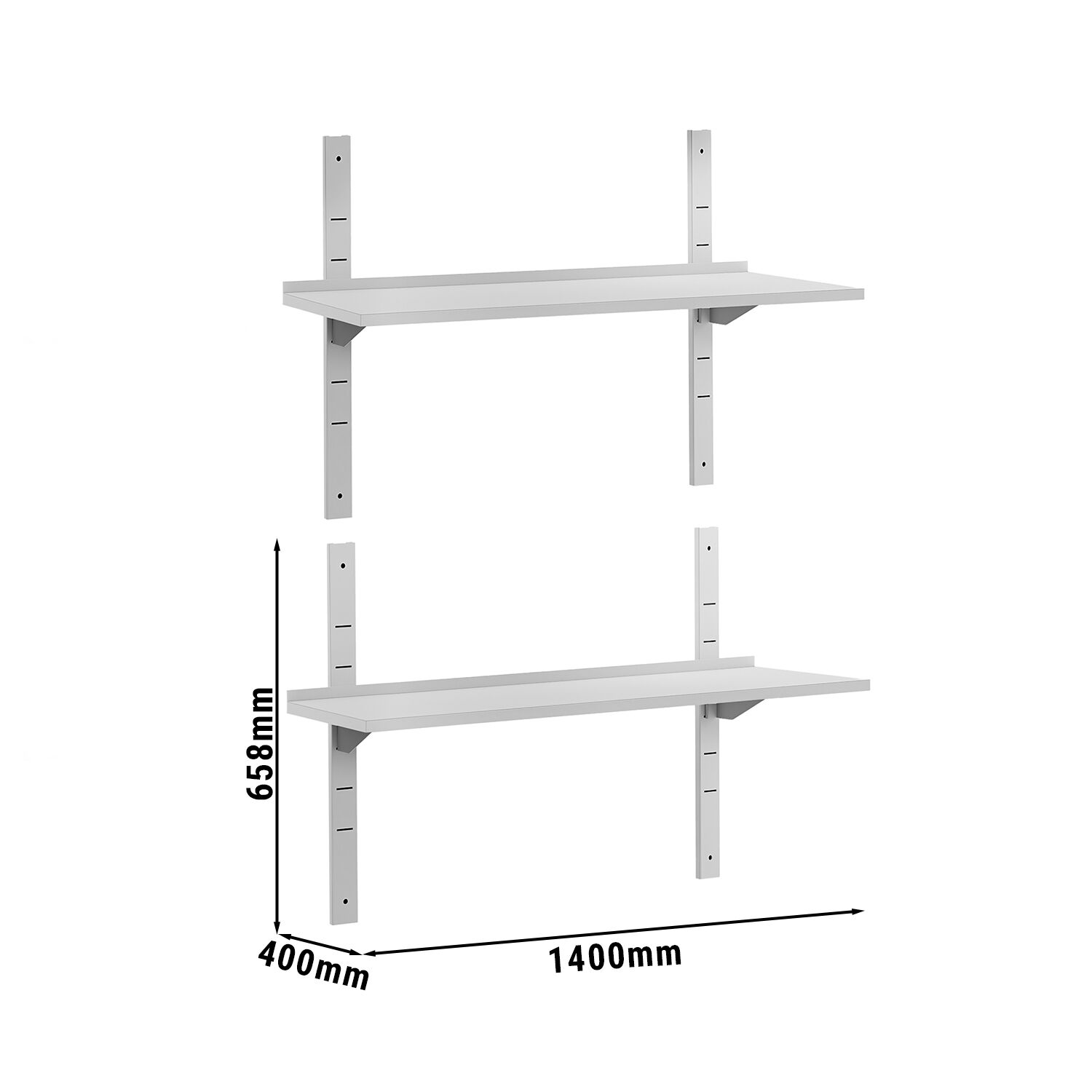 Étagère murale ECO en inox - 1400 × 400 mm - avec 2 étages
