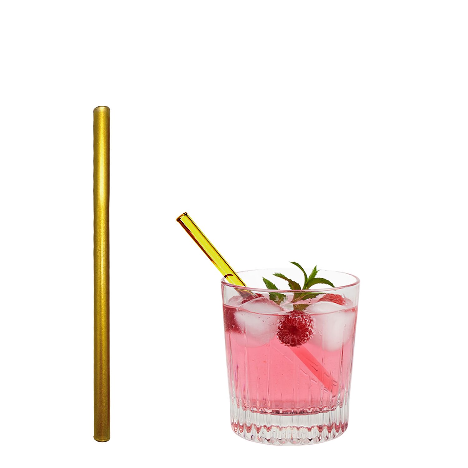 (50 pièces) Pailles en verre – 150 mm – Ø 8 mm – Or – incl. 1 brosse de nettoyage