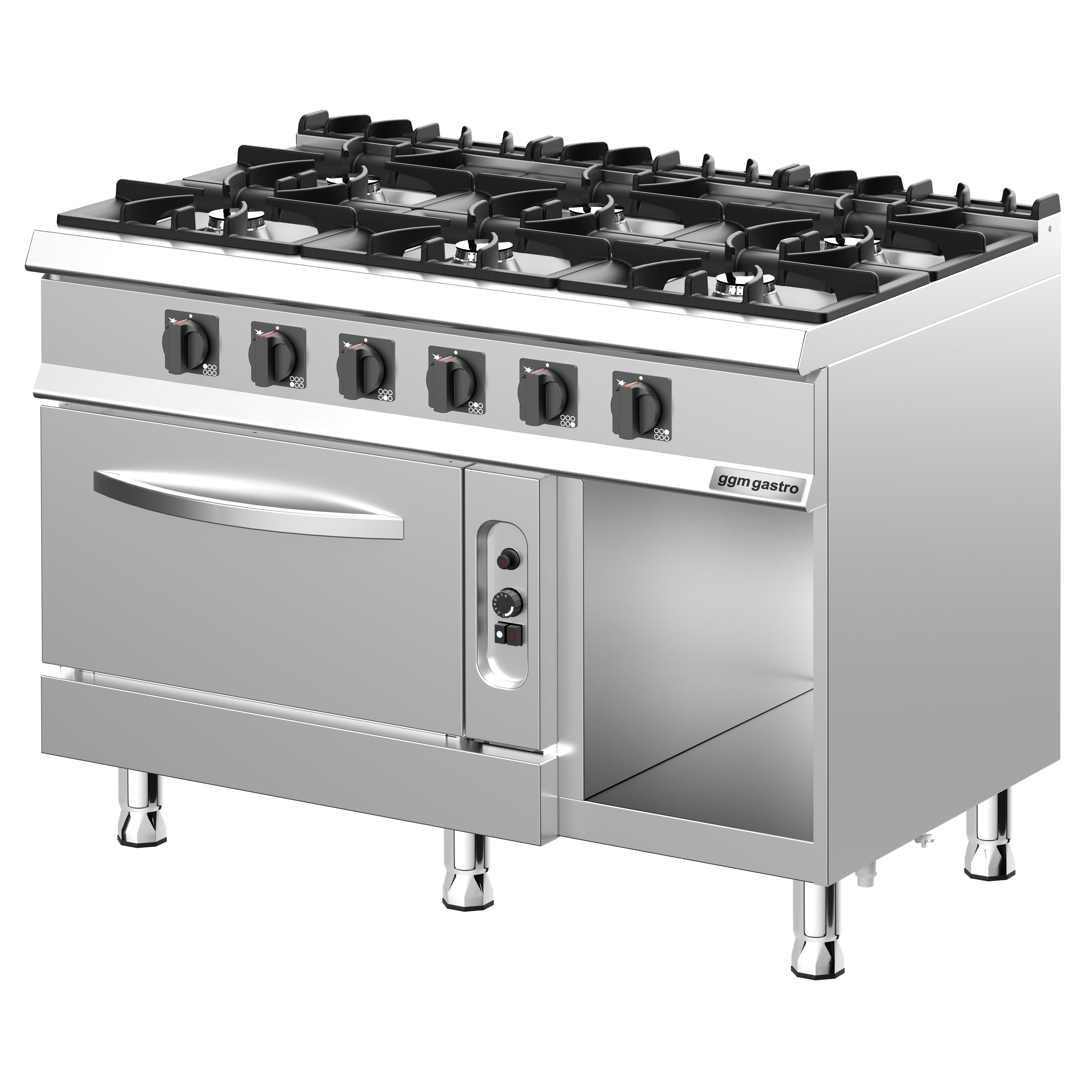Fourneau à gaz – 45 kW – 6 brûleurs – avec four à gaz statique et soubassement ouvert – 6 kW