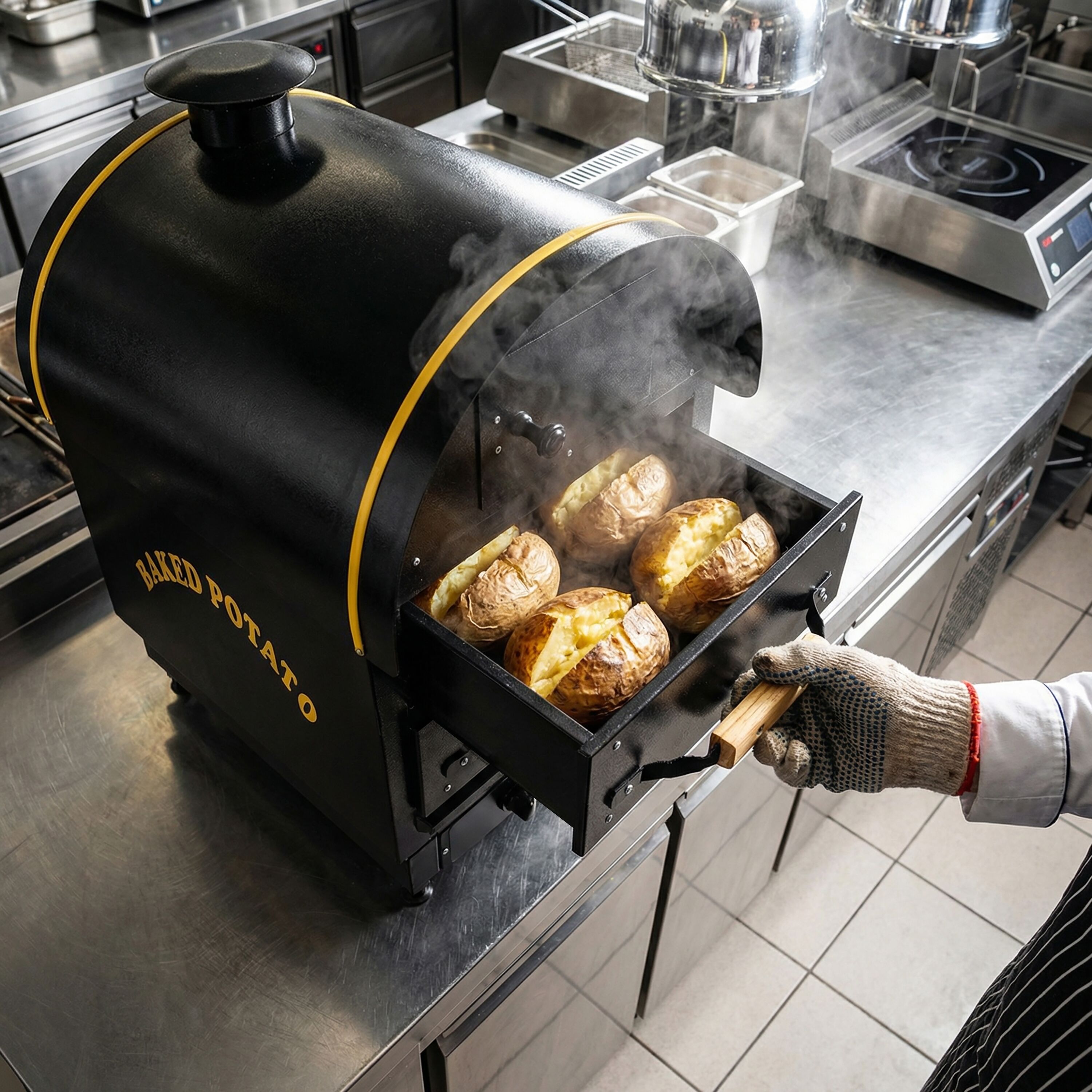 Commercial Electric Jacket Potato Oven - Digital Controls - 3kW - 380V - 500x750x700mm - with 2 drawers