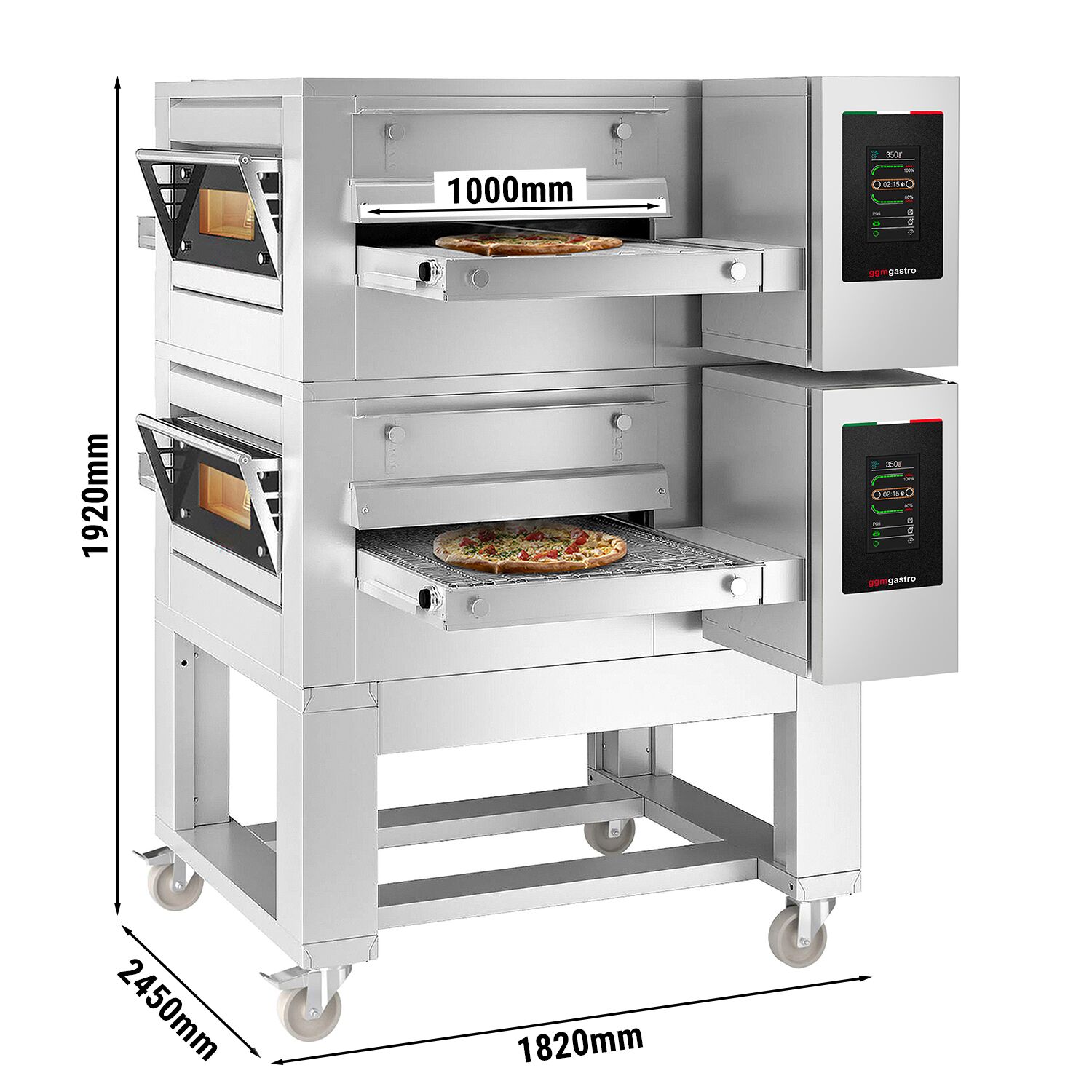 (2 pièces) Four à convoyeur électrique - 1820 x 2450 mm - écran tactile - Largeur de bande : 1000 mm - avec support inclus