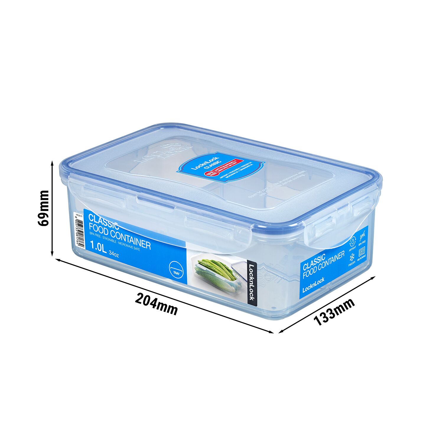 (6 pièces) LocknLock | Boîte multifonction Classic – 1 litre – avec grille d’égouttage – transparent