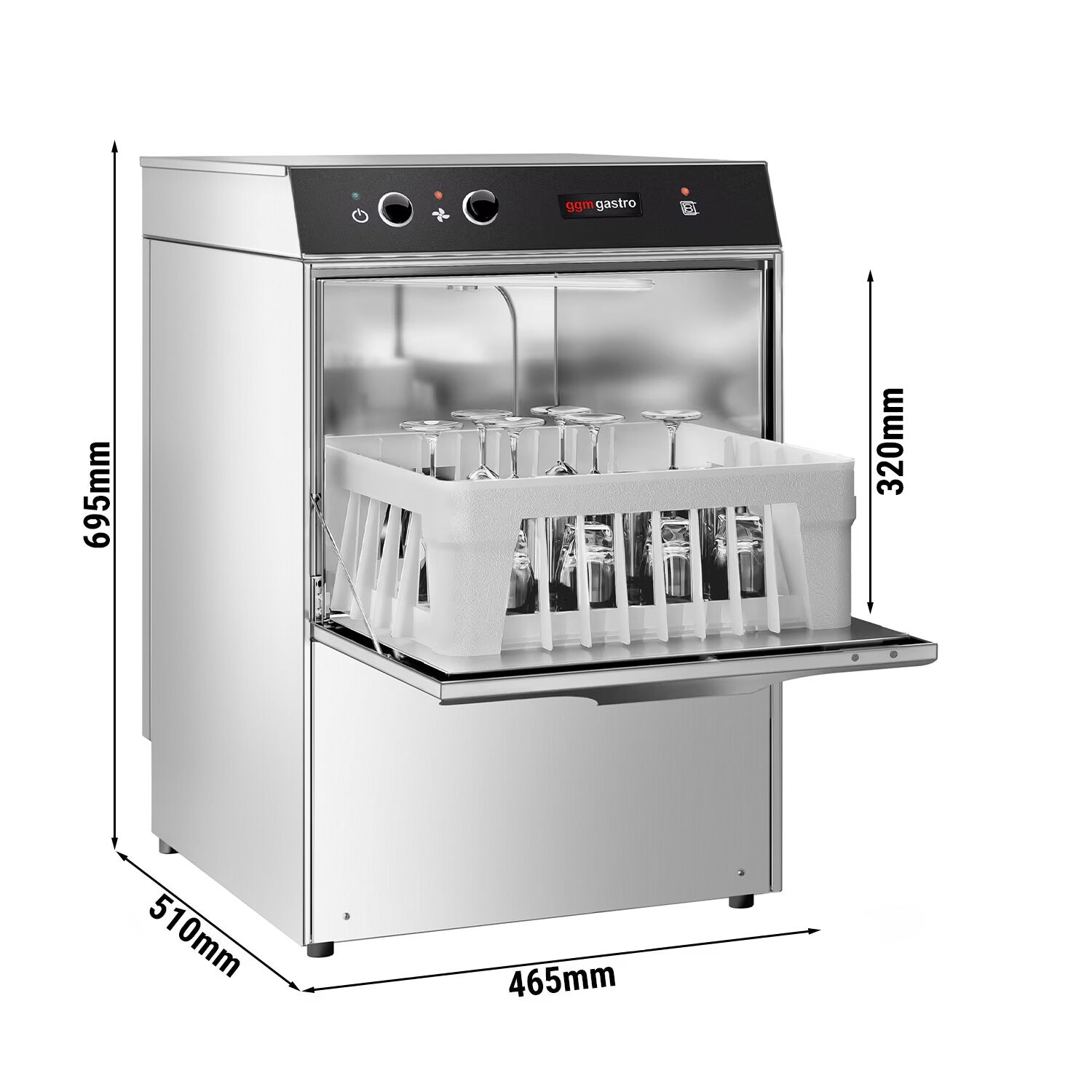 Glazenspoelmachine - 40x40cm - Mechanisch - 2,97kW - met wasmiddeldoseerpomp & naglansmiddeldoseerpomp