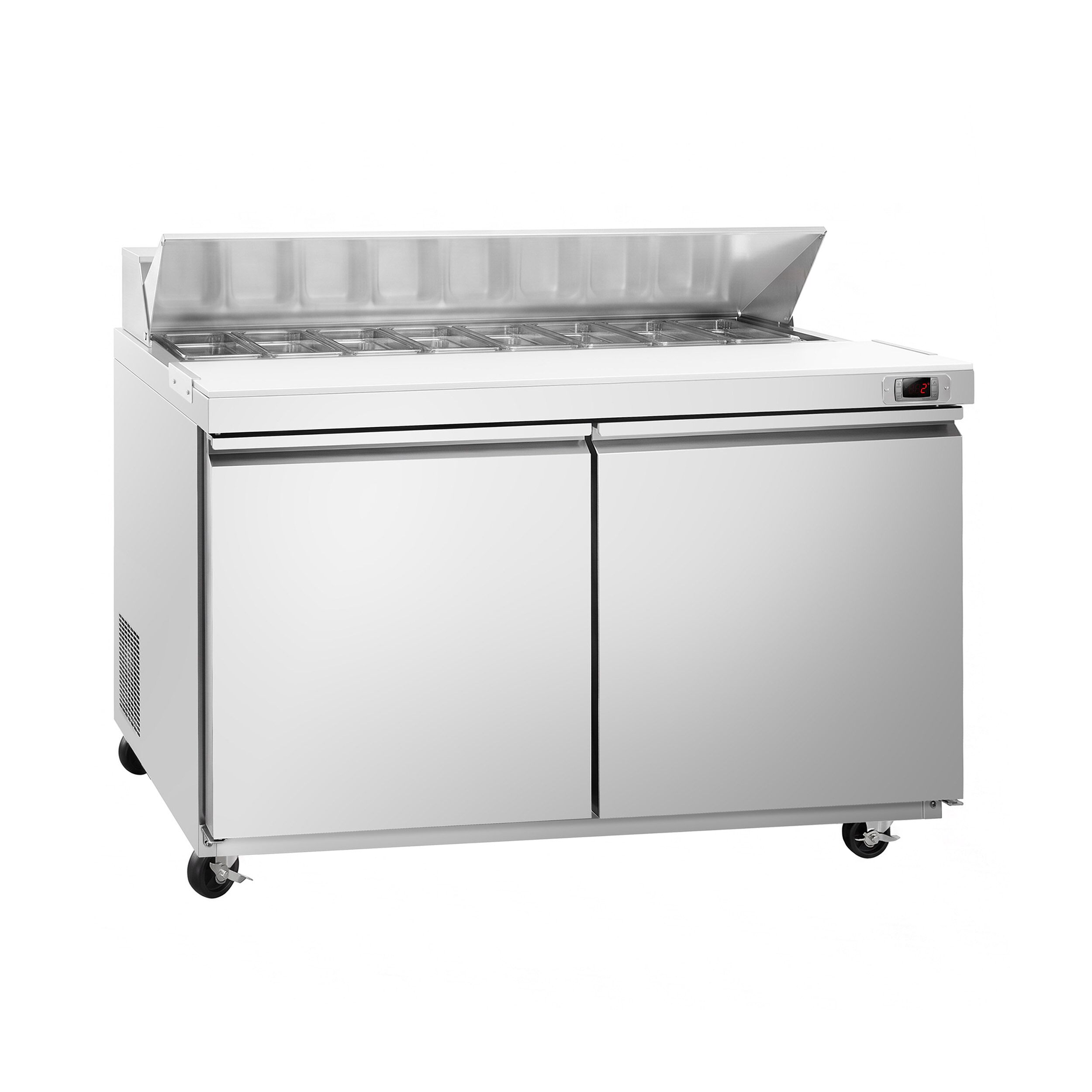 Commercial Saladette Counter American Style PREMIUM - 1555mm - 1670L - 2 doors - open top for 16 x GN 1/6 & stainless steel hinged lid - incl. 16x GN 1/6 pans