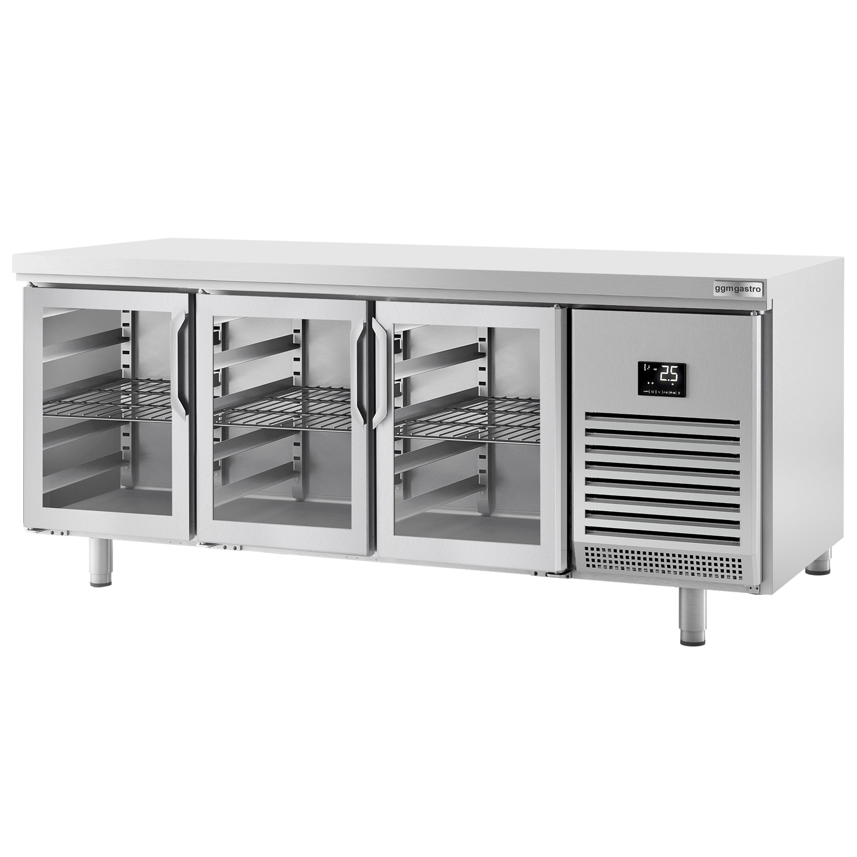 Commercial Counter Fridge PREMIUM PLUS - 2185x800mm - glass doors - with 3 doors - capacity 635 litres