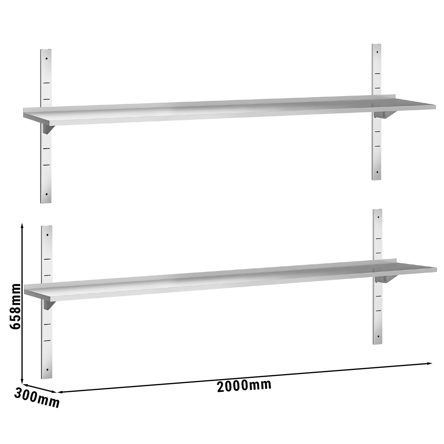 Étagère murale PREMIUM - 2000 x 300 mm - avec 2 niveaux