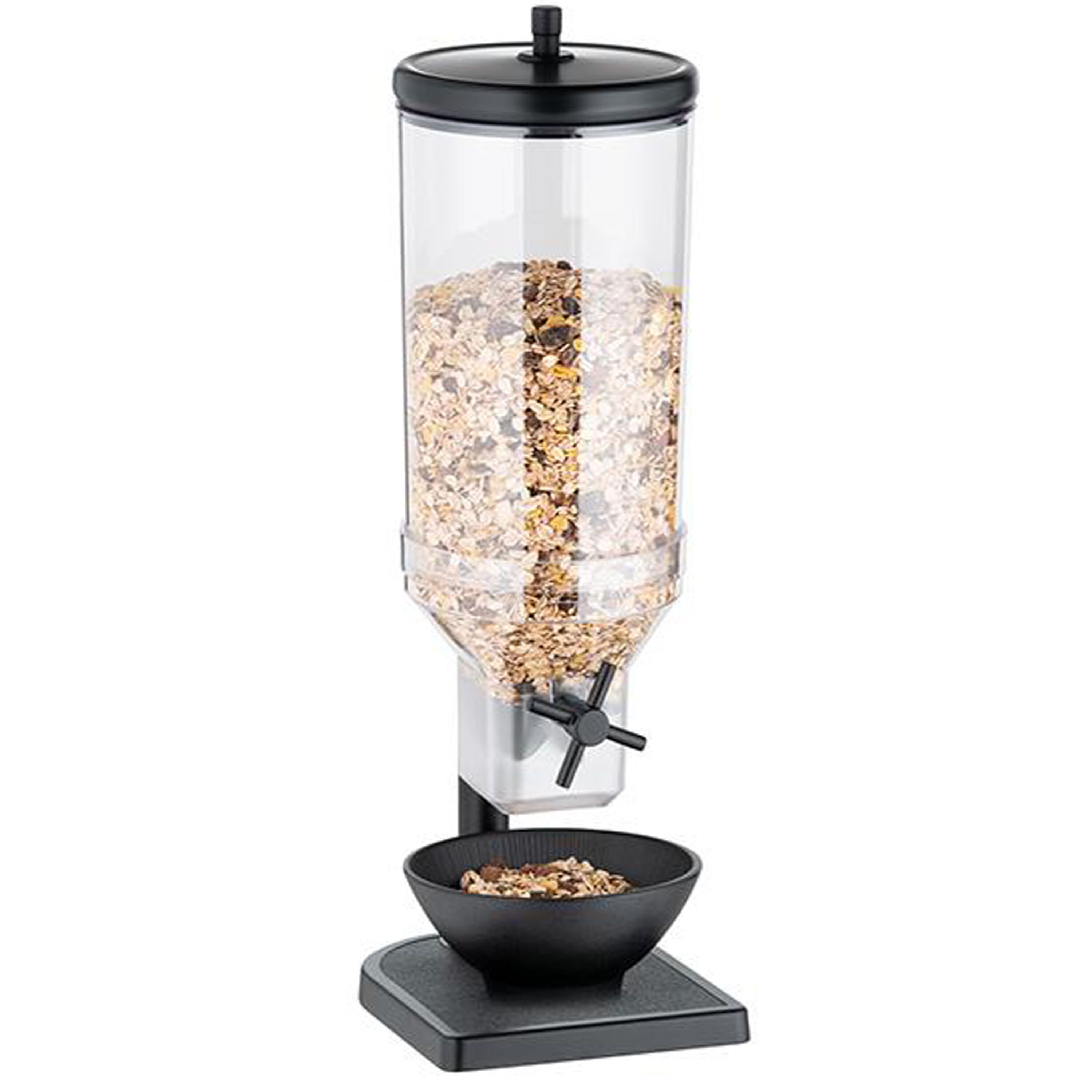 Müslidispenser - FRESH+EASY - svart - vridvred - 1 plastbehållare - 4,5 l - ställ i rostfritt stål