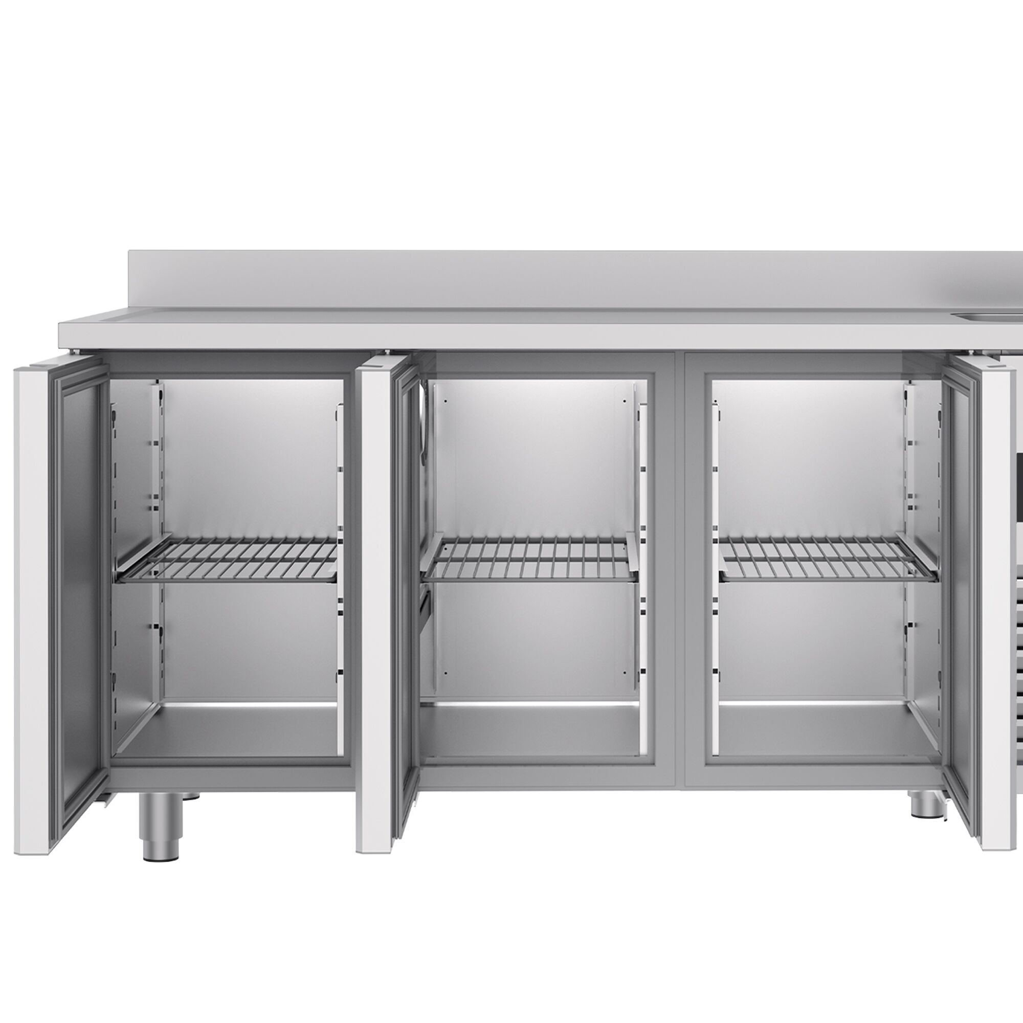 Commercial Counter Fridge with Sink PREMIUM - 1900x700mm - with 3 doors - with upstand - capacity 420 litres
