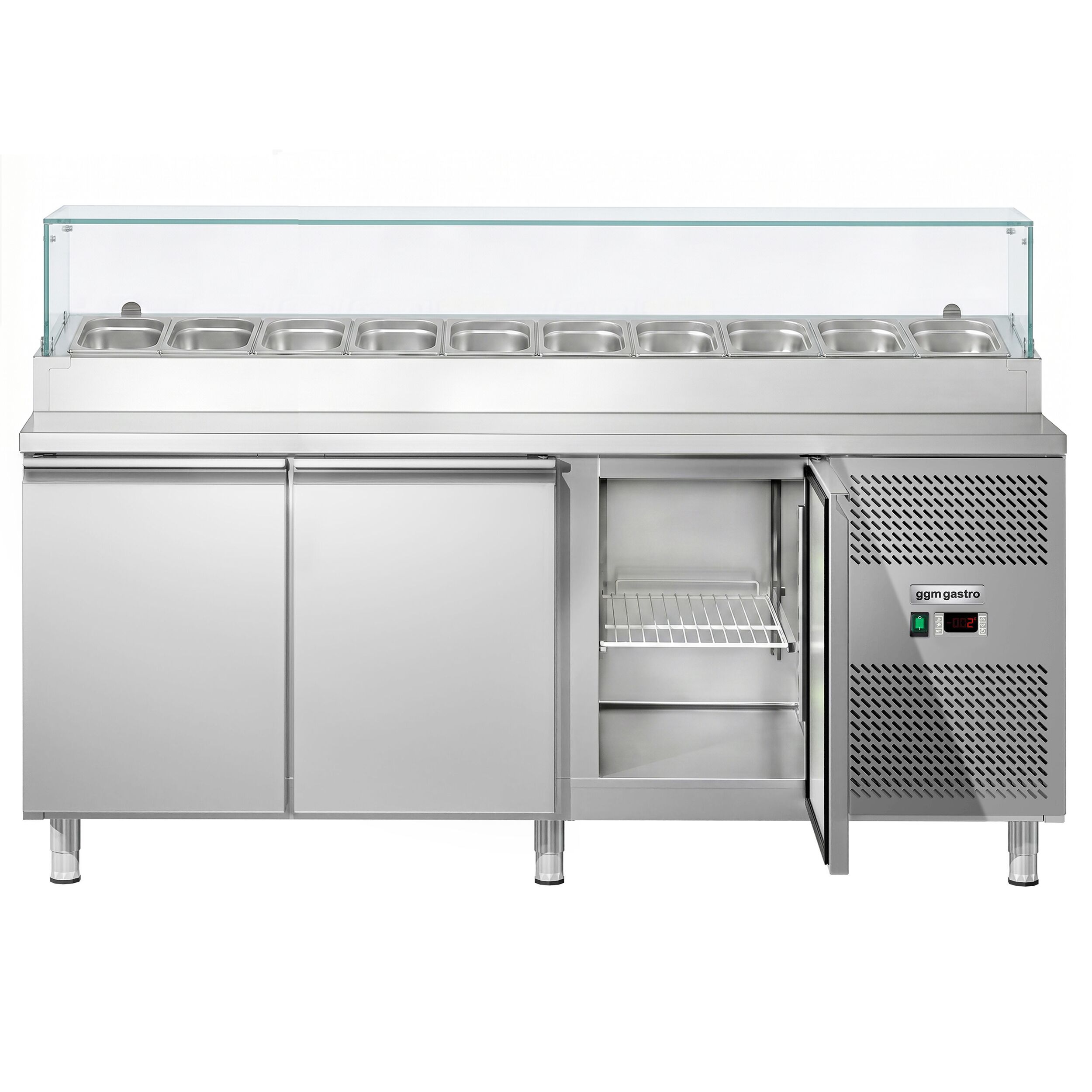Zubereitungstisch ECO - 2020mm - 3 Türen - mit Glasaufsatz - für 10x GN 1/3