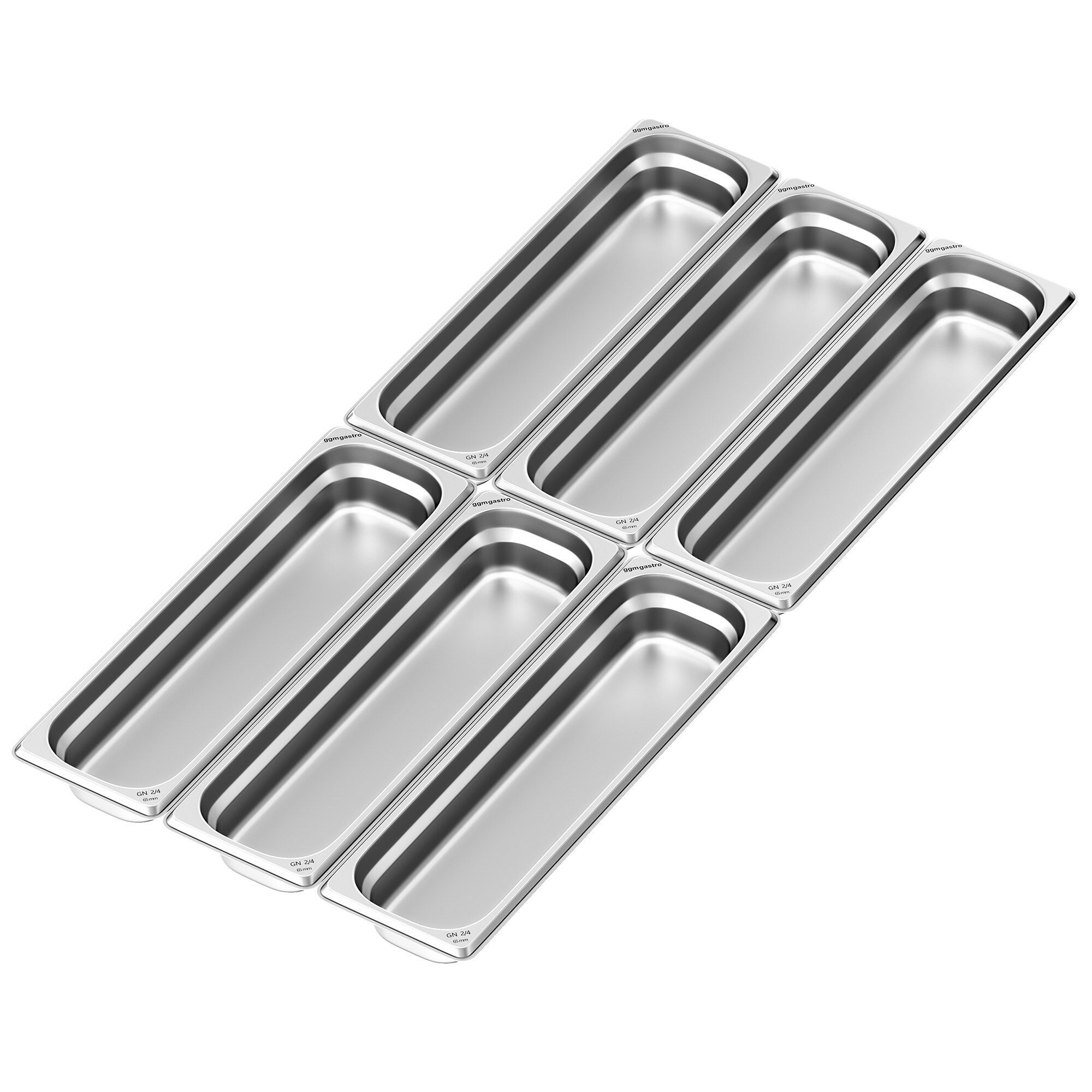(6 pièces) Récipients en acier inoxydable GN 2/4 - Hauteur : 65mm