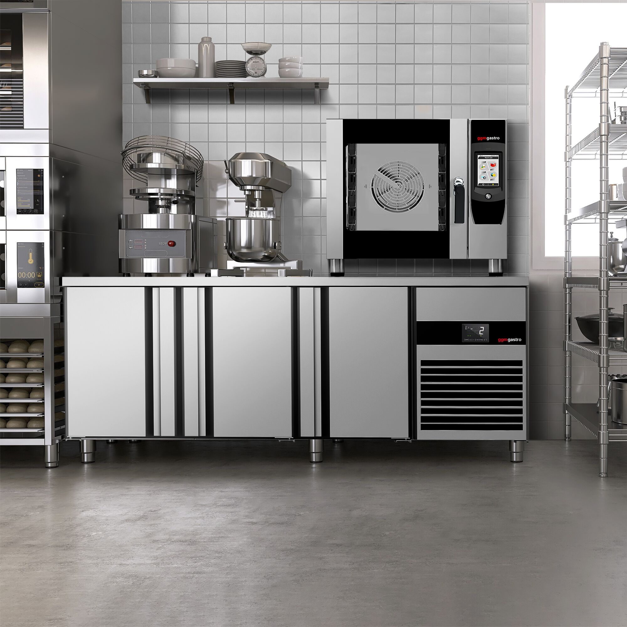 Bakery- Commercial Combi Oven - Touchscreen Controls - 4x EN 600x400 or 4x GN 1/1 - incl. Automatic washing system, Core temperature probe, Direct steam injection, Wi‑Fi & USB - 7" TFT touchscreen