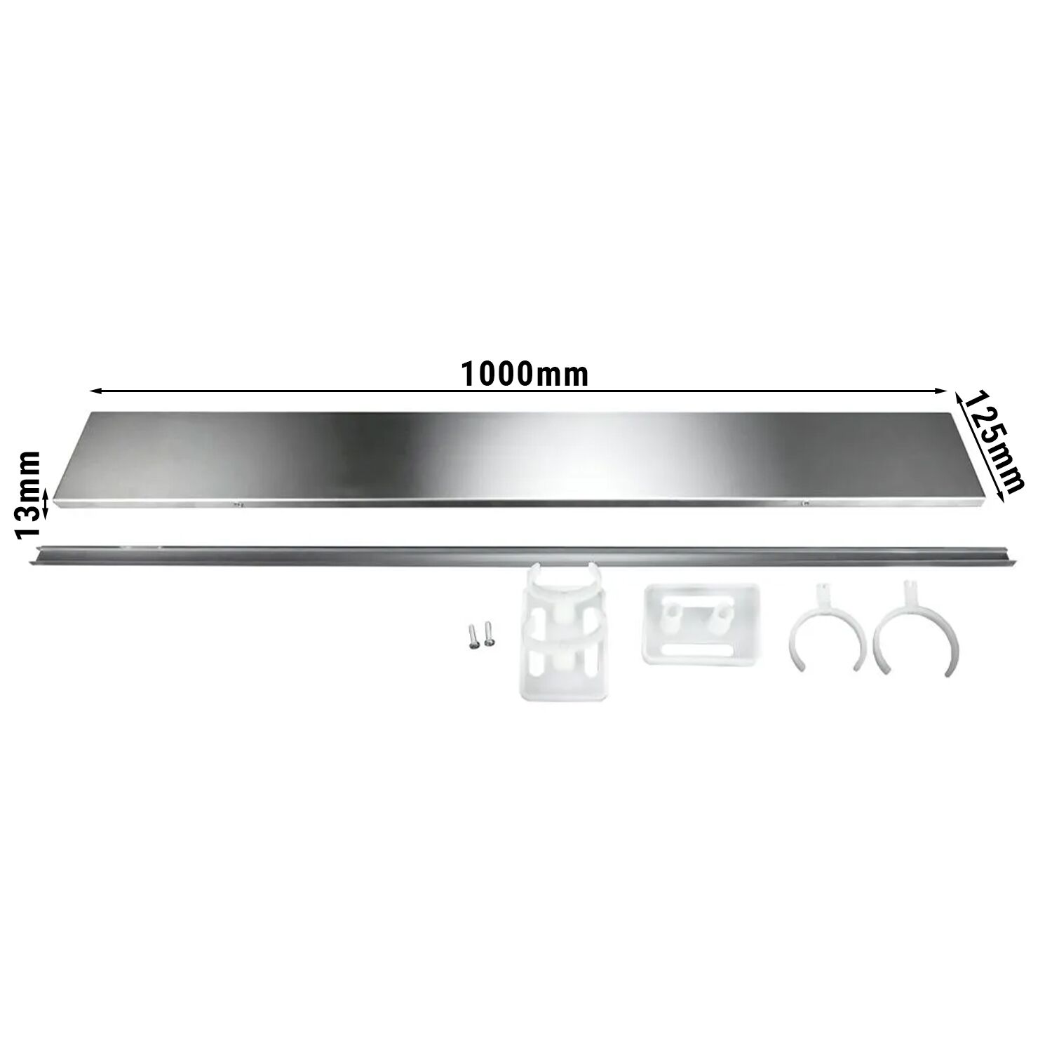 Cokół ze stali nierdzewnej - zewnętrzny - Długość: 1000mm - 1000x125x13mm - stal nierdzewna - do serii ASK & ADK & GSK & SS & SSK & WDR & WSR
