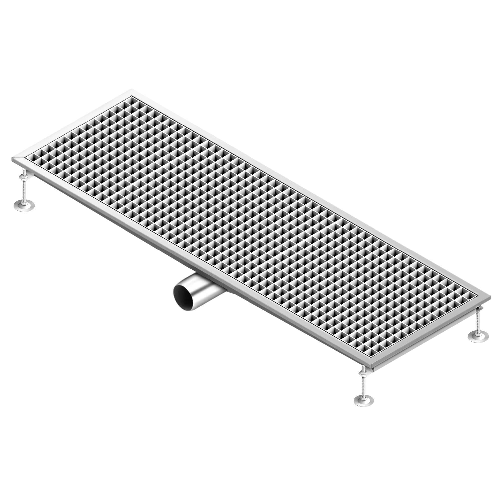Caniveau de sol en acier inoxydable - 1200x400mm - sortie horizontale Ø70mm