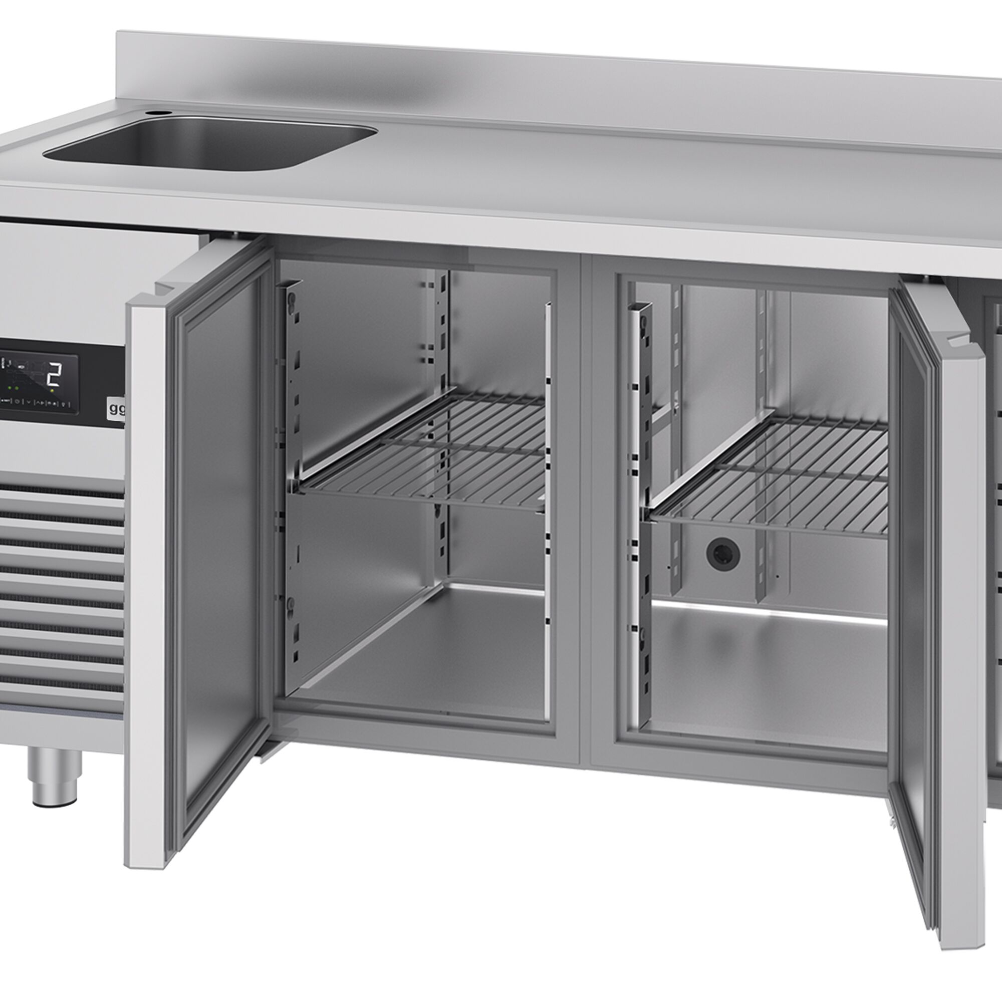 Commercial Counter Fridge PREMIUM - 1900x700mm - with 3 doors - with sink left - with upstand - capacity 420 litres
