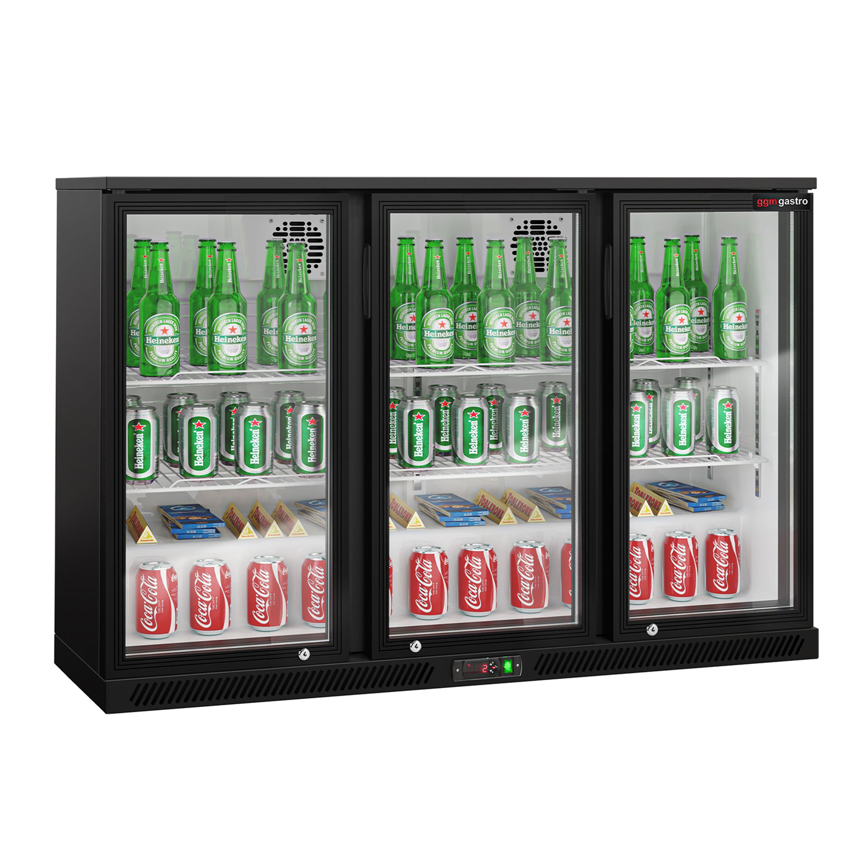 Réfrigérateur de bar – 1350 mm – 320 litres – avec 3 portes vitrées battantes – Noir