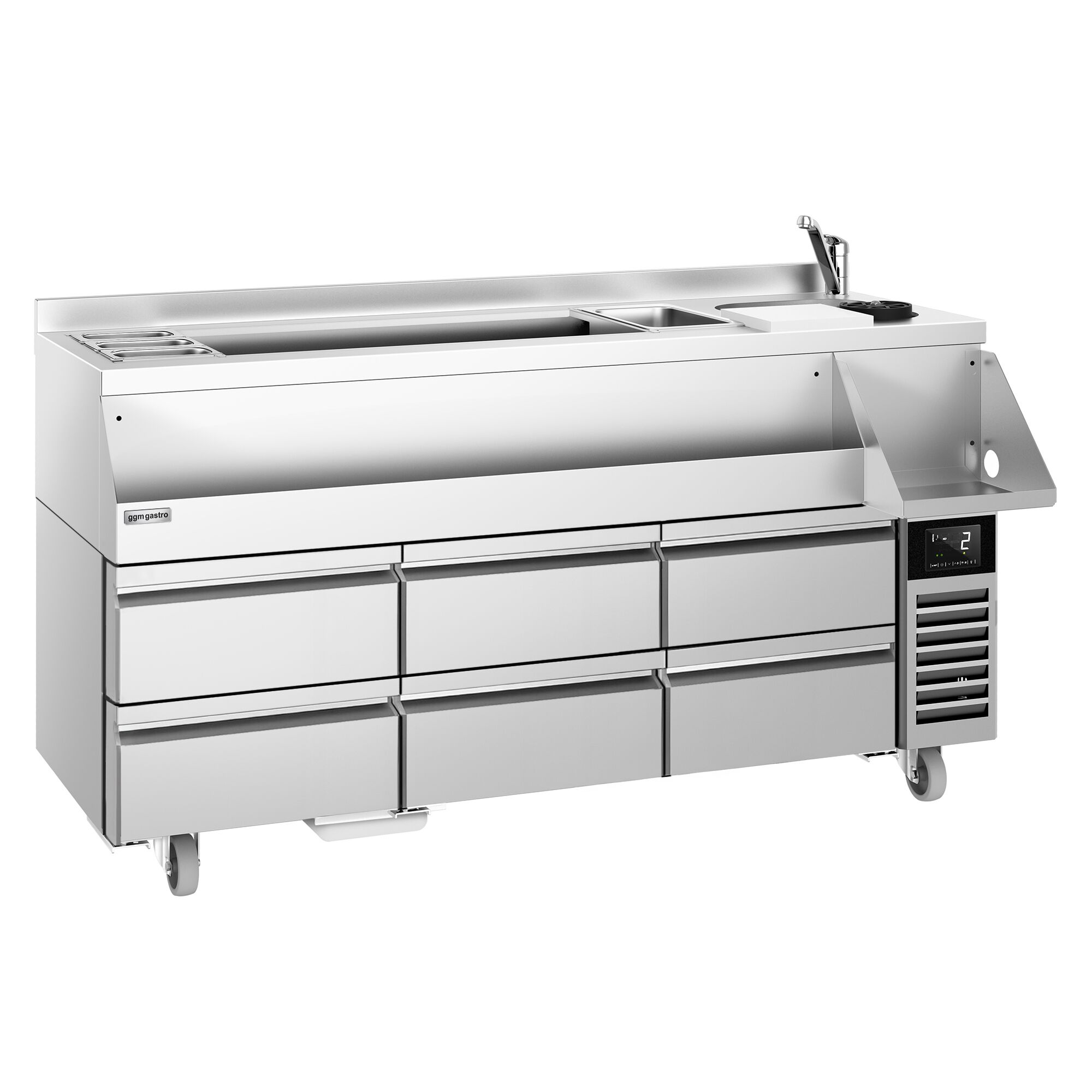 Table réfrigérée de bar pour cocktails et boissons - 1600 mm - 235 litres - 6 tiroirs & prise 230 V