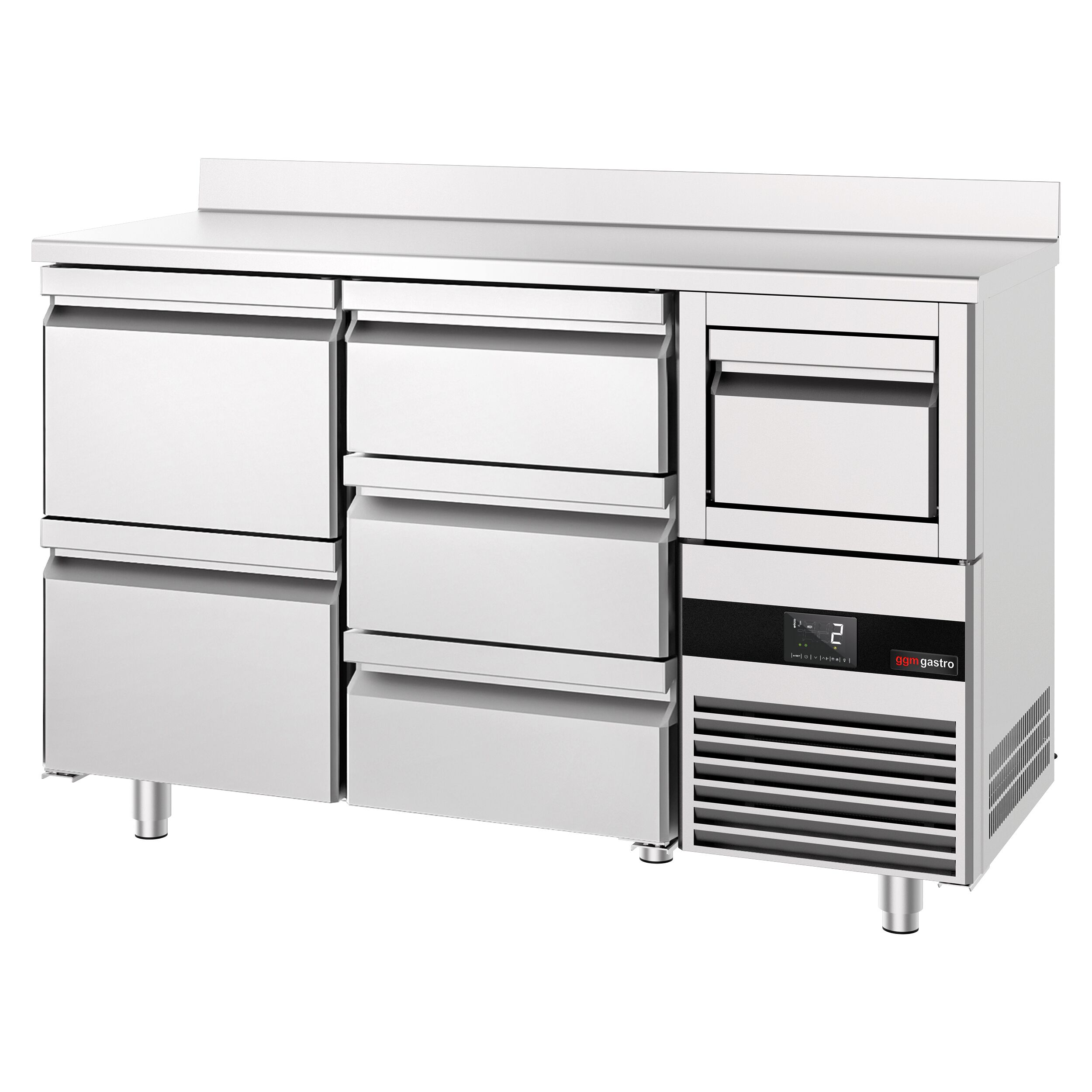 Arrière-bar réfrigéré professionnel  PREMIUM - 1580 x 600 mm - 5 tiroirs - avec dosseret - avec tiroir à marc de café
