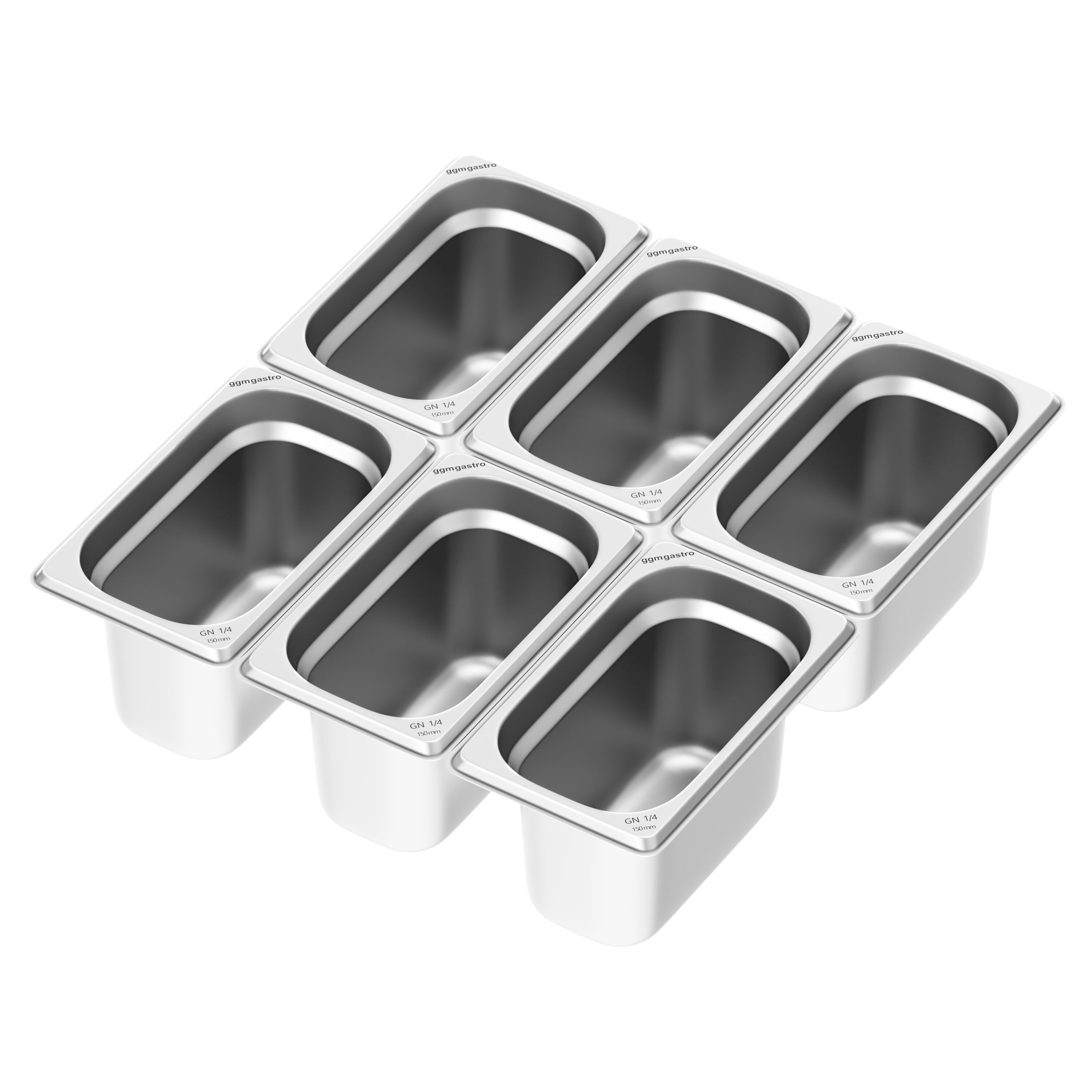 (6 pcs) Acier inoxydable Bac GN GN 1/4 - Profondeur: 150mm