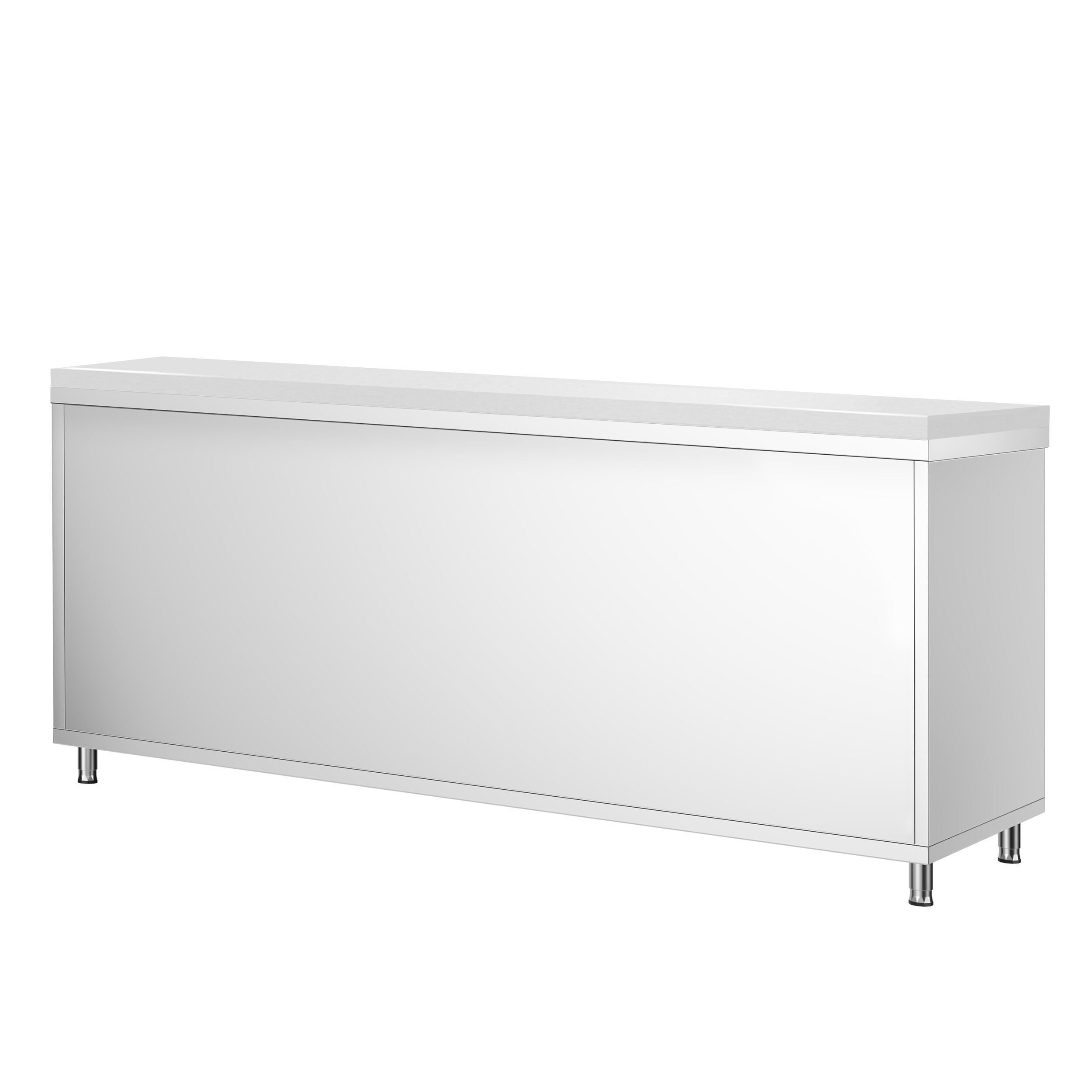 Table armoire en acier inoxydable PREMIUM - 2000x800mm - avec portes coulissantes et étagère basse - pour produits céréaliers, produits laitiers - incl. plateau de découpe Blanc PEHD (HACCP)