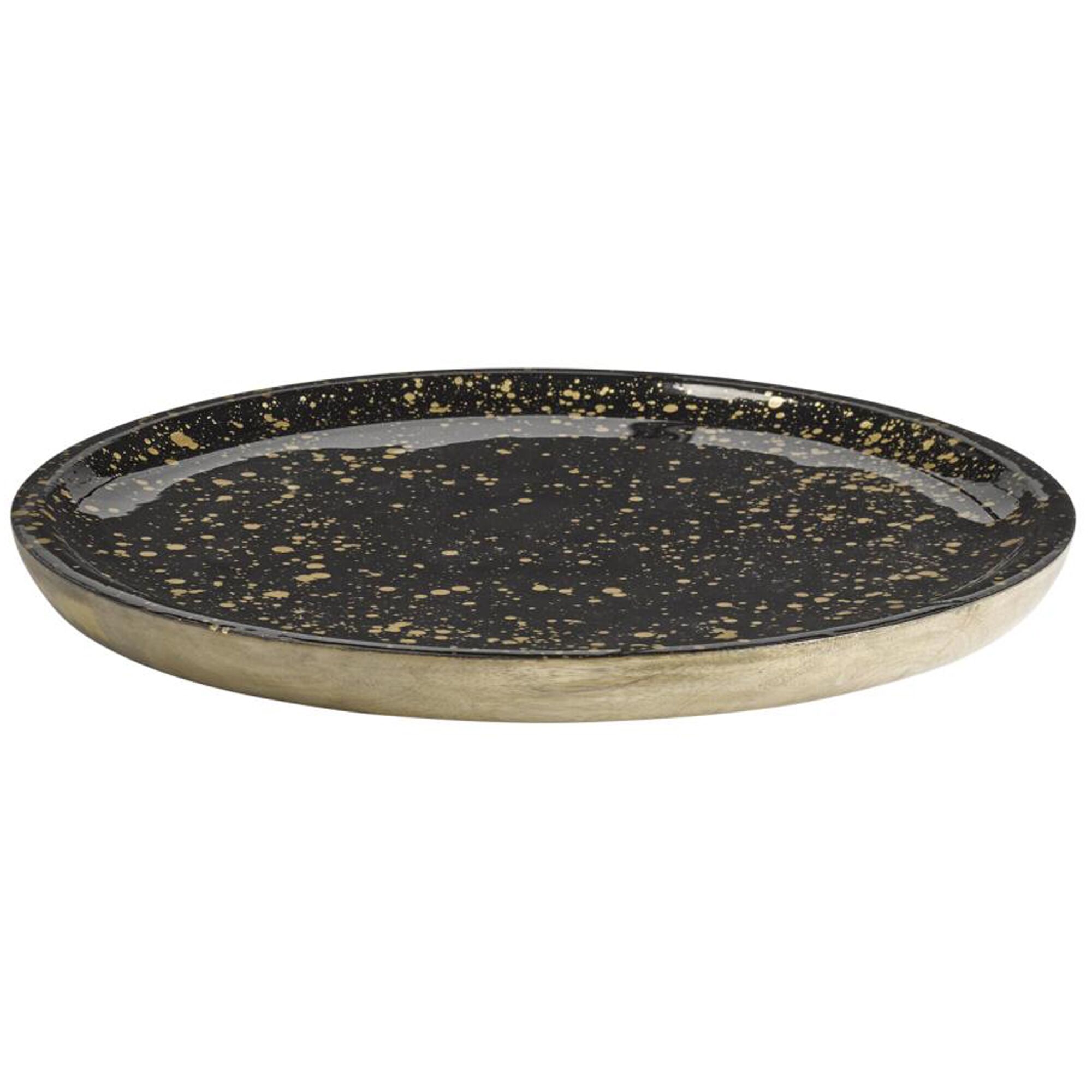 (6 stuks) Dienblad - MANGO - Mangohout - Ø 35,5cm - hoogte: 25mm - zwart/goud - stapelbaar