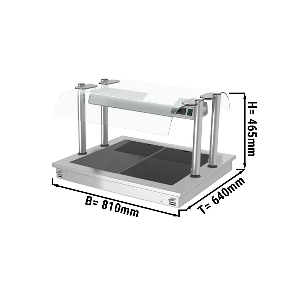 Plaque chauffante encastrable - 800 mm - 2x GN 1/1 - 900 watts - avec protection hygiénique en verre