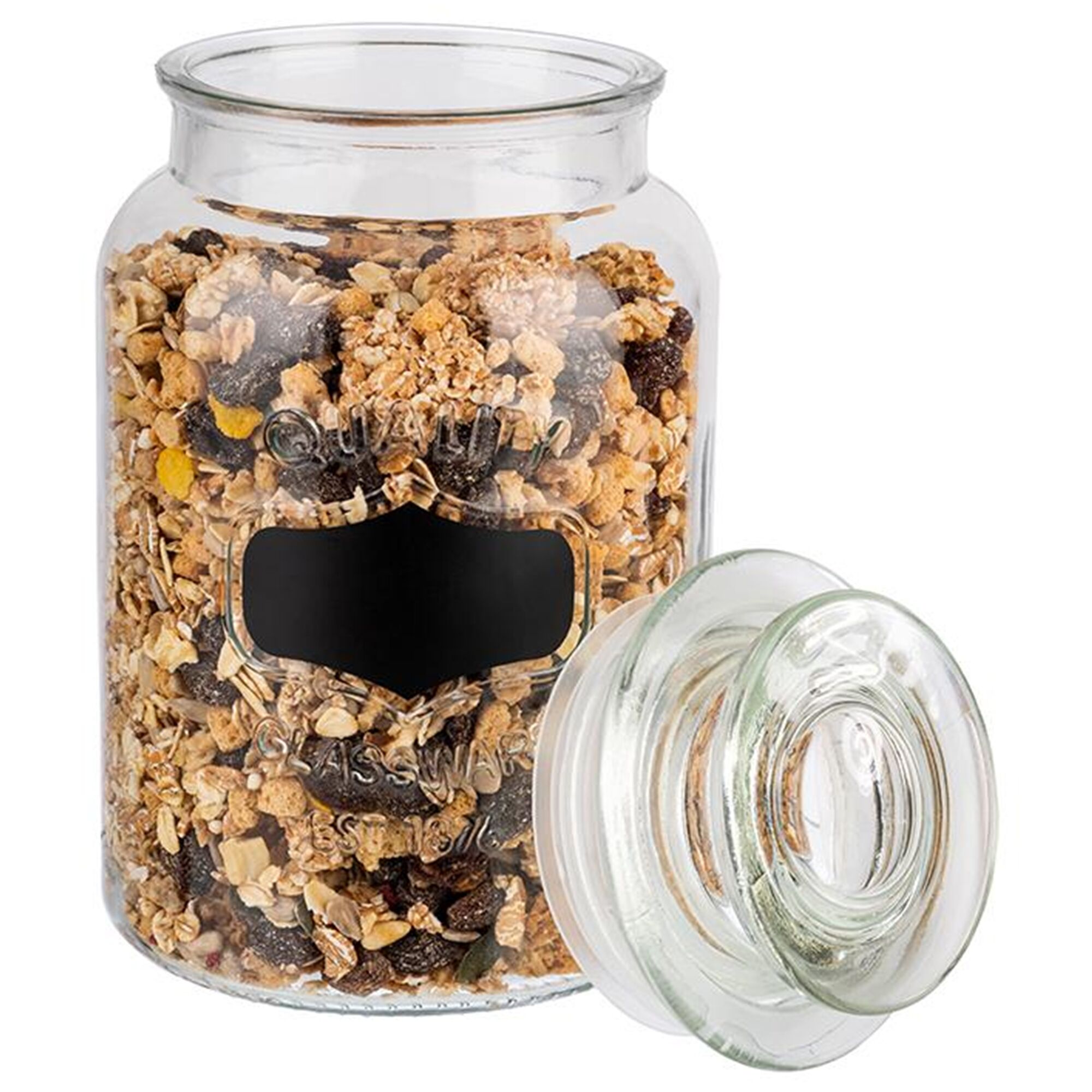(6 pcs) Gobelet - NOTE - 1,2 Liter - Transparent - incl. couvercle en verre avec joint & zone d’étiquetage