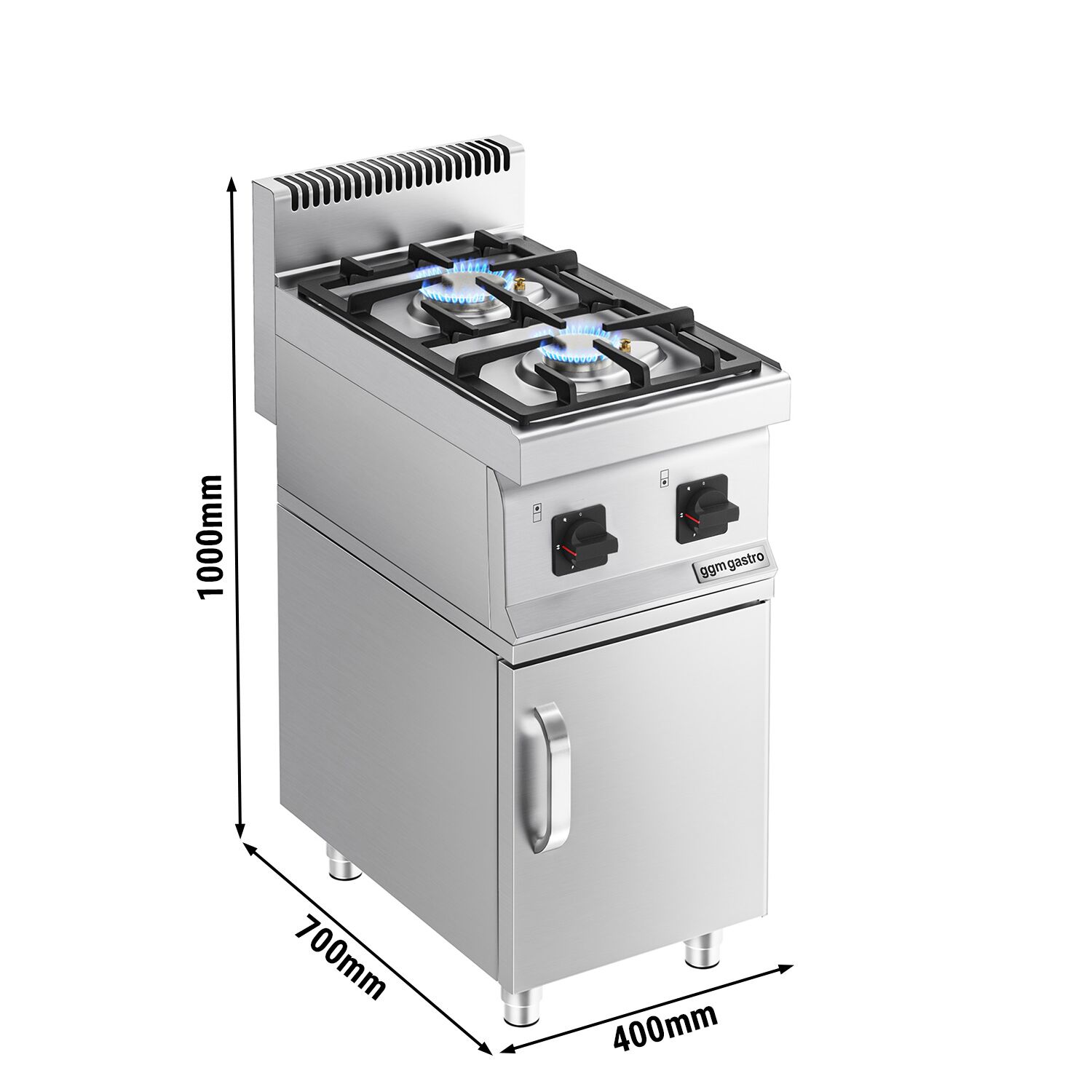 Fourneau à gaz – 10 kW – 2 brûleurs – avec soubassement avec 1 porte