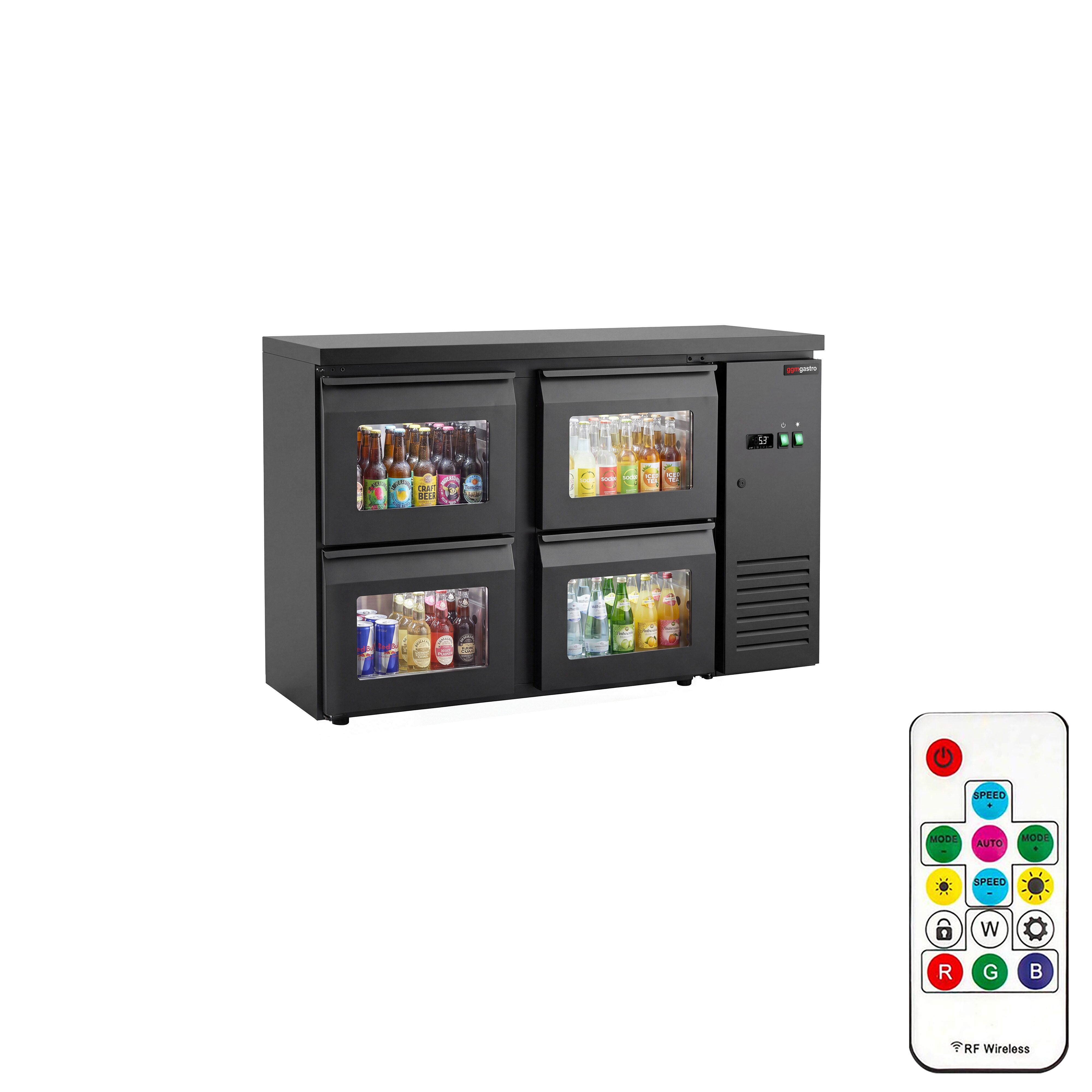 Commercial Back Bar Cooler ECO – 1460 mm – with 4 Glass Drawers – with RGB LED Lighting