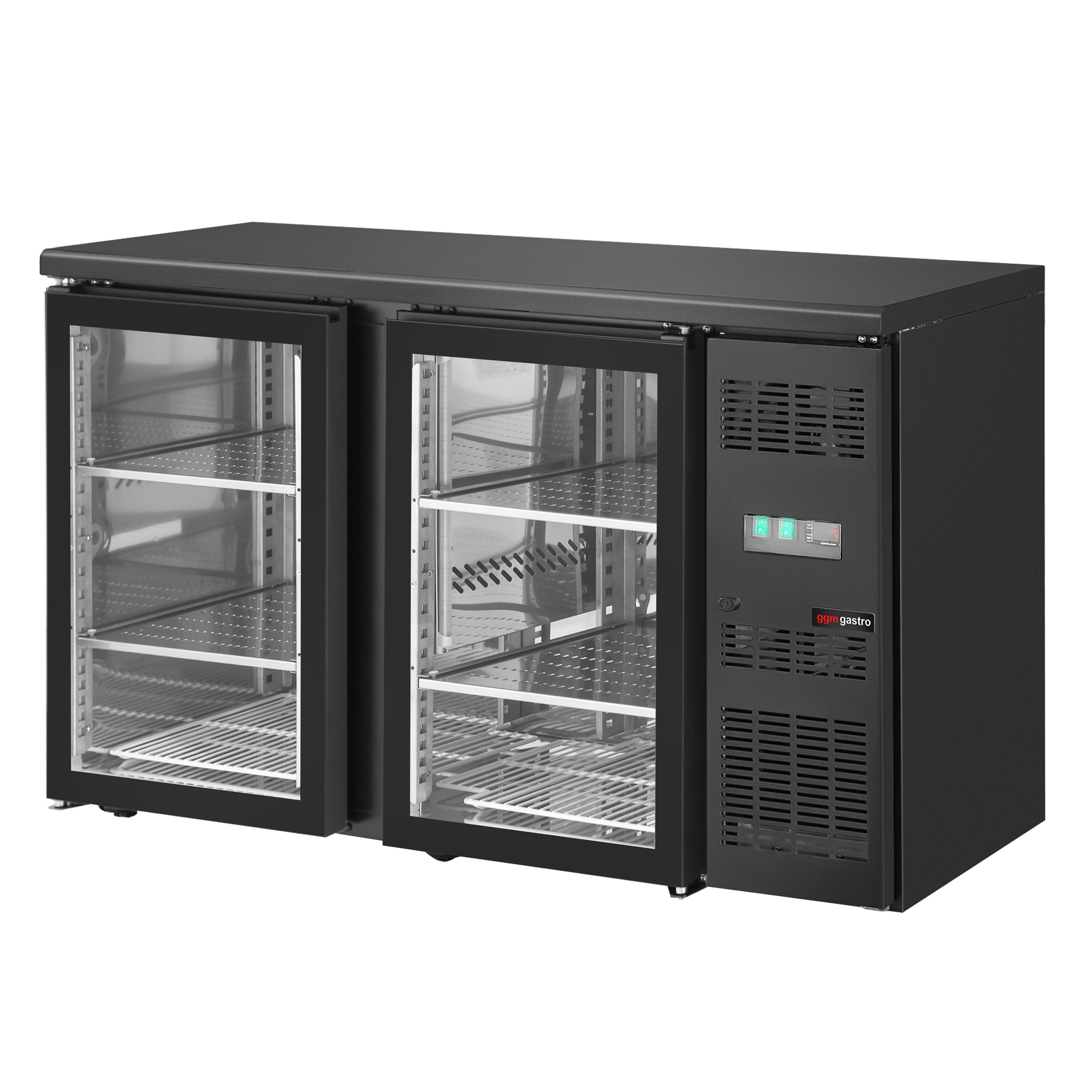 Arrière-bar réfrigéré professionnel ECO - 1462 mm - 2 portes vitrées sans cadre - Noir