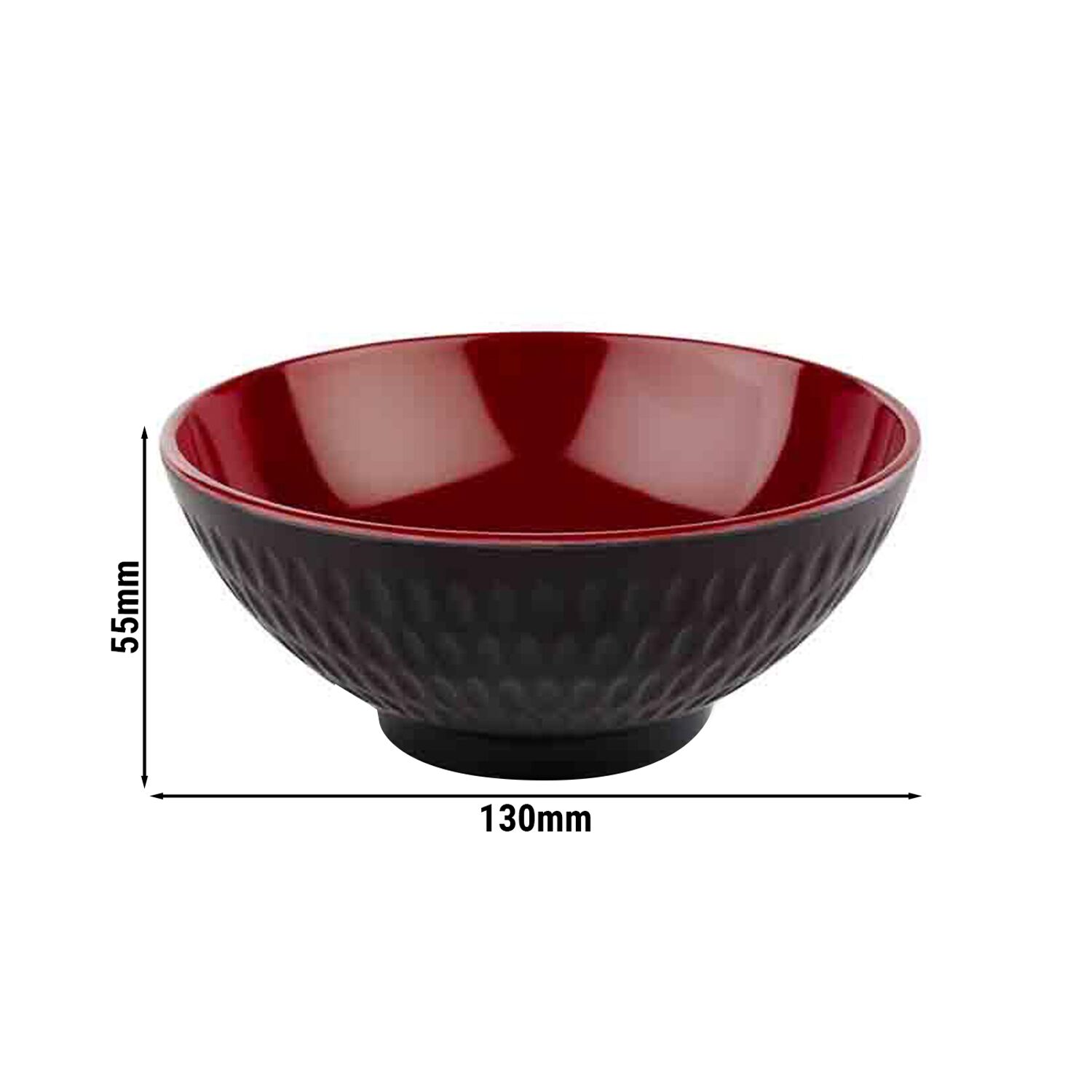 (6 pcs) Coupe - ASIA PLUS - Mélamine - 350ml - carré - 130x130mm - Profondeur : 55mm - Noir/Rouge